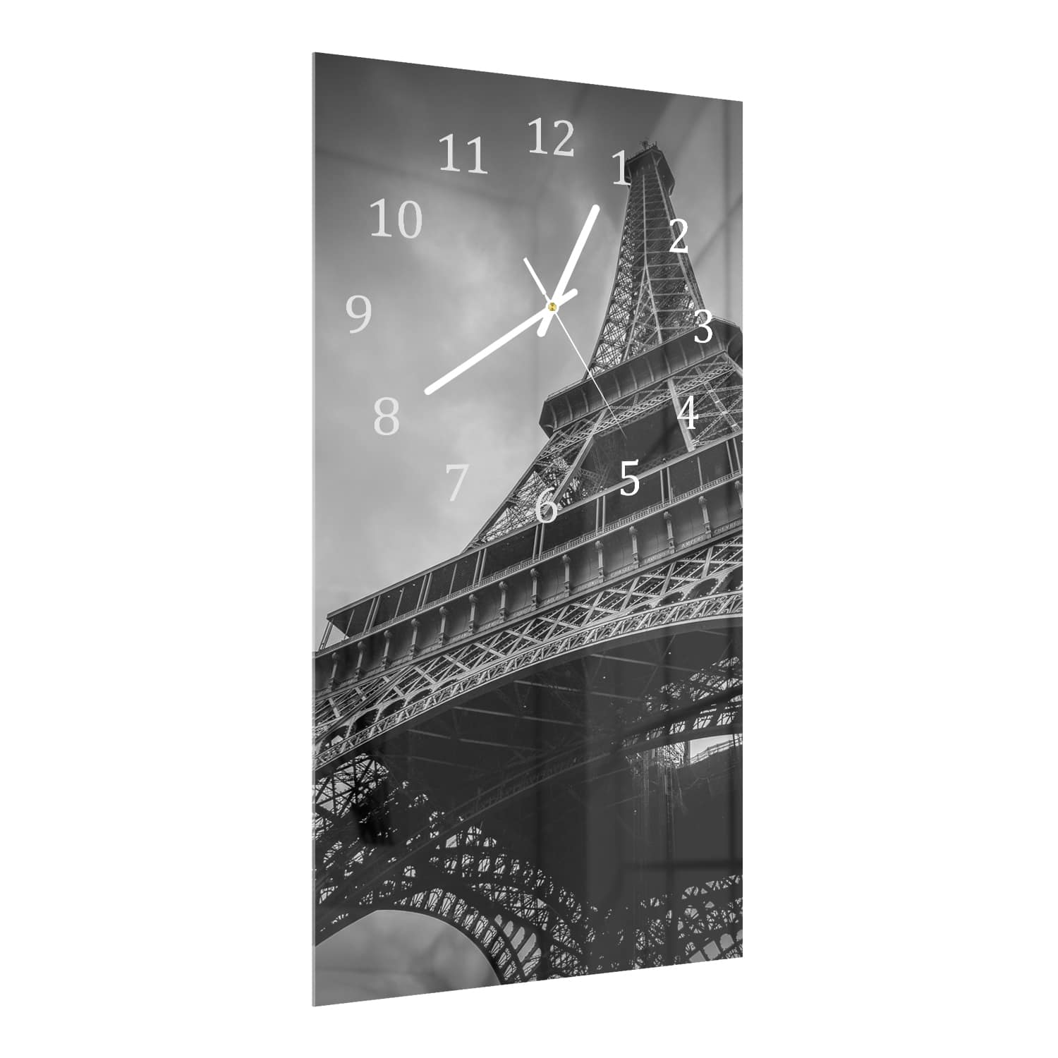 Wanduhr 30x60 - Eiffelturm Schwarz-Weiß