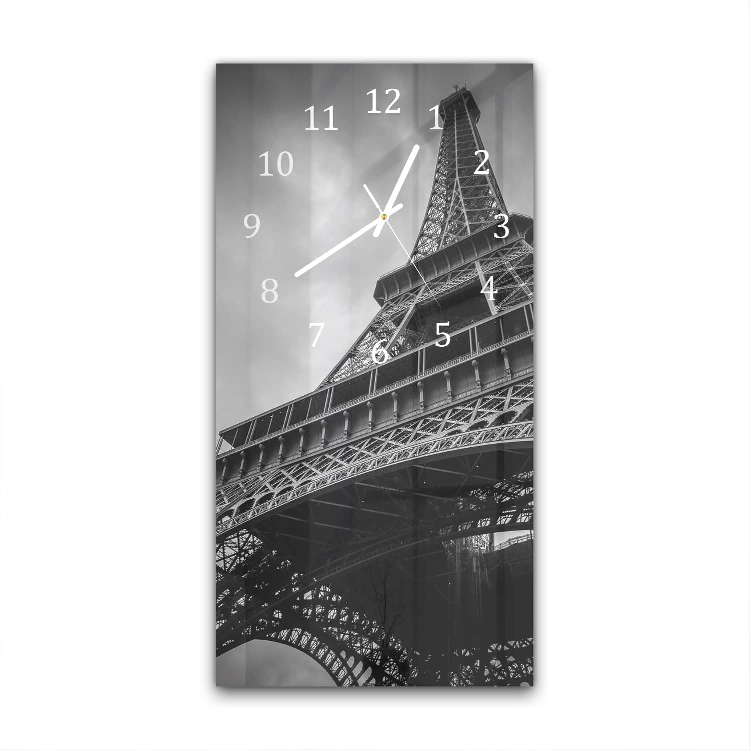 Wanduhr 30x60 - Eiffelturm Schwarz-Weiß