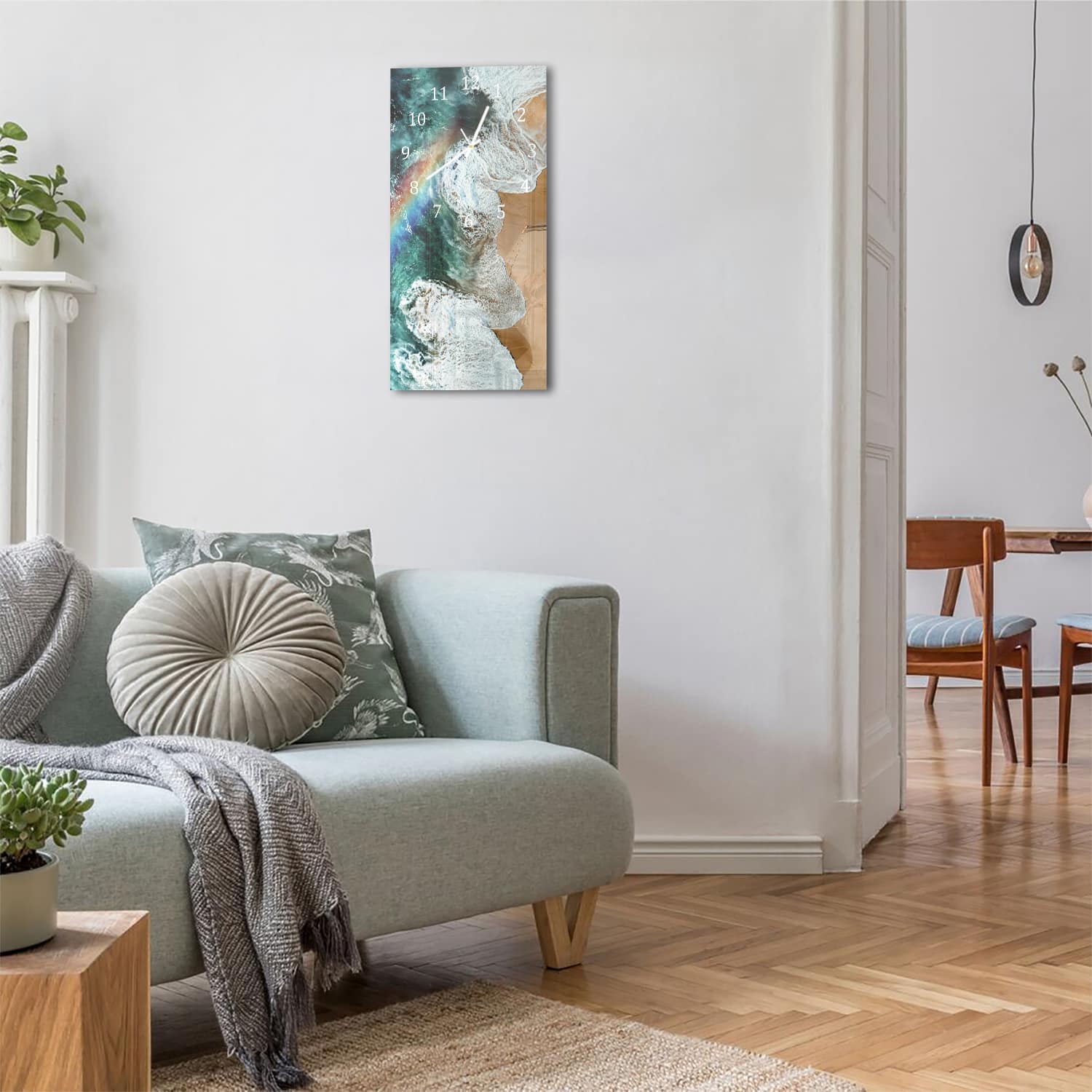 Wanduhr 30x60 - Regenbogen am Strand