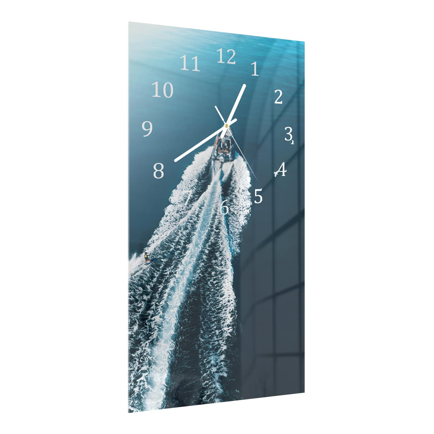 Wanduhr 30x60 - Schlauchboot auf dem Wasser