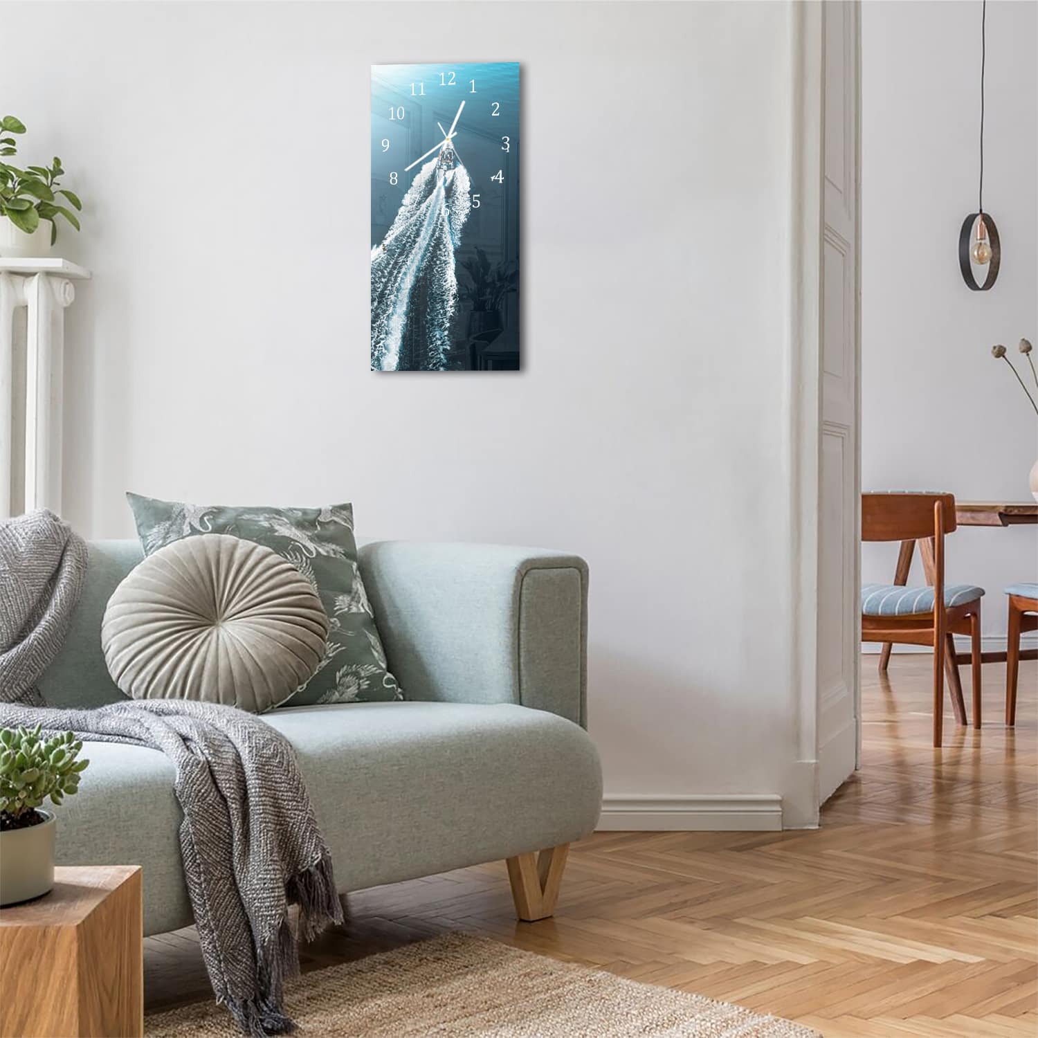 Wanduhr 30x60 - Schlauchboot auf dem Wasser