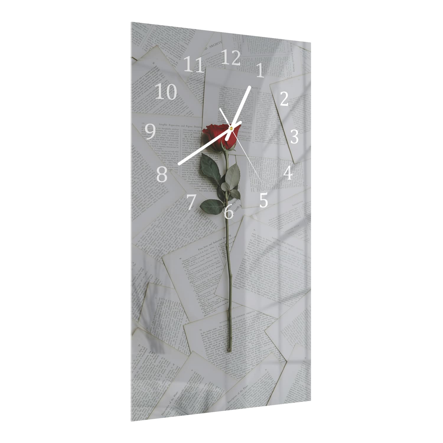 Wanduhr 30x60 - Rose zwischen den Seiten