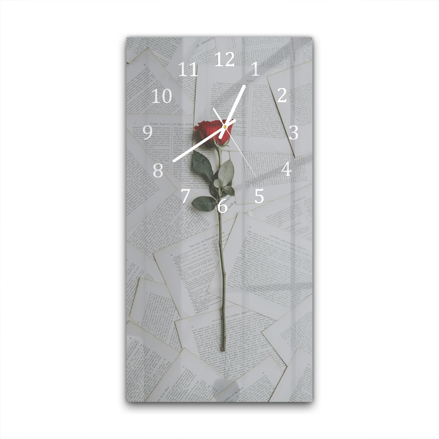 Wanduhr 30x60 - Rose zwischen den Seiten