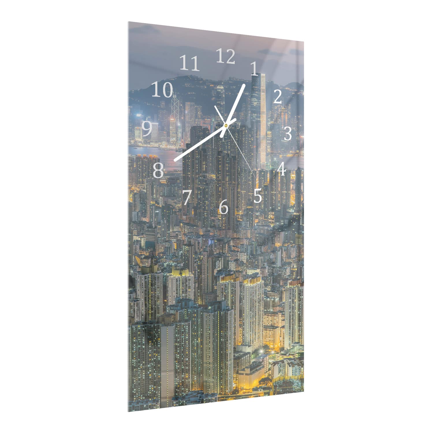 Wanduhr 30x60 - Hongkong bei Nacht