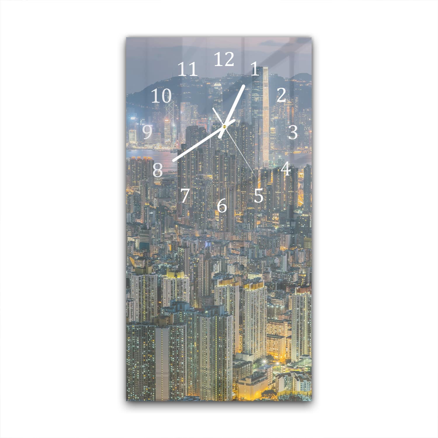 Wanduhr 30x60 - Hongkong bei Nacht