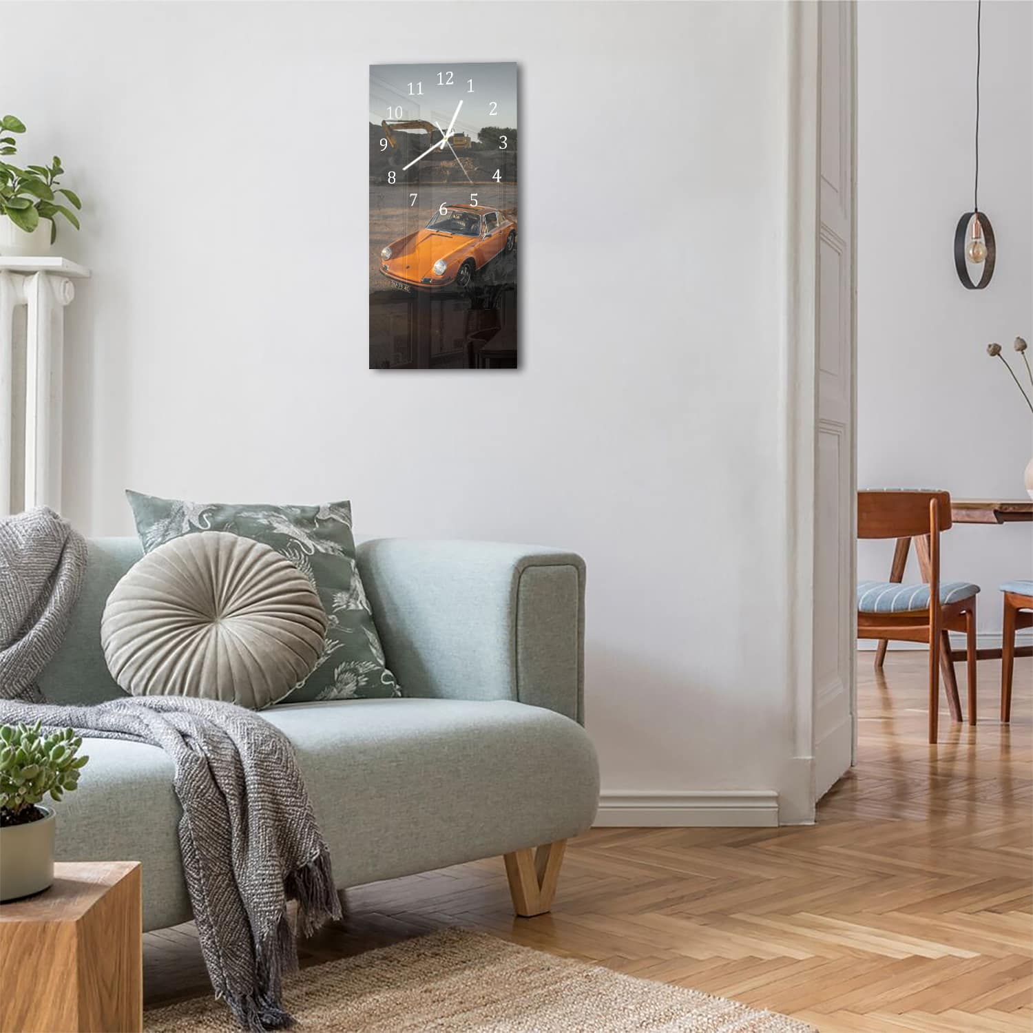 Wanduhr 30x60 - Oranger Porsche