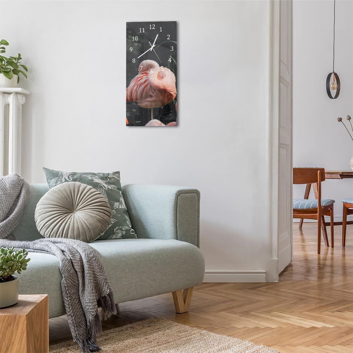 Wanduhr 30x60 - Flamingo in der Natur