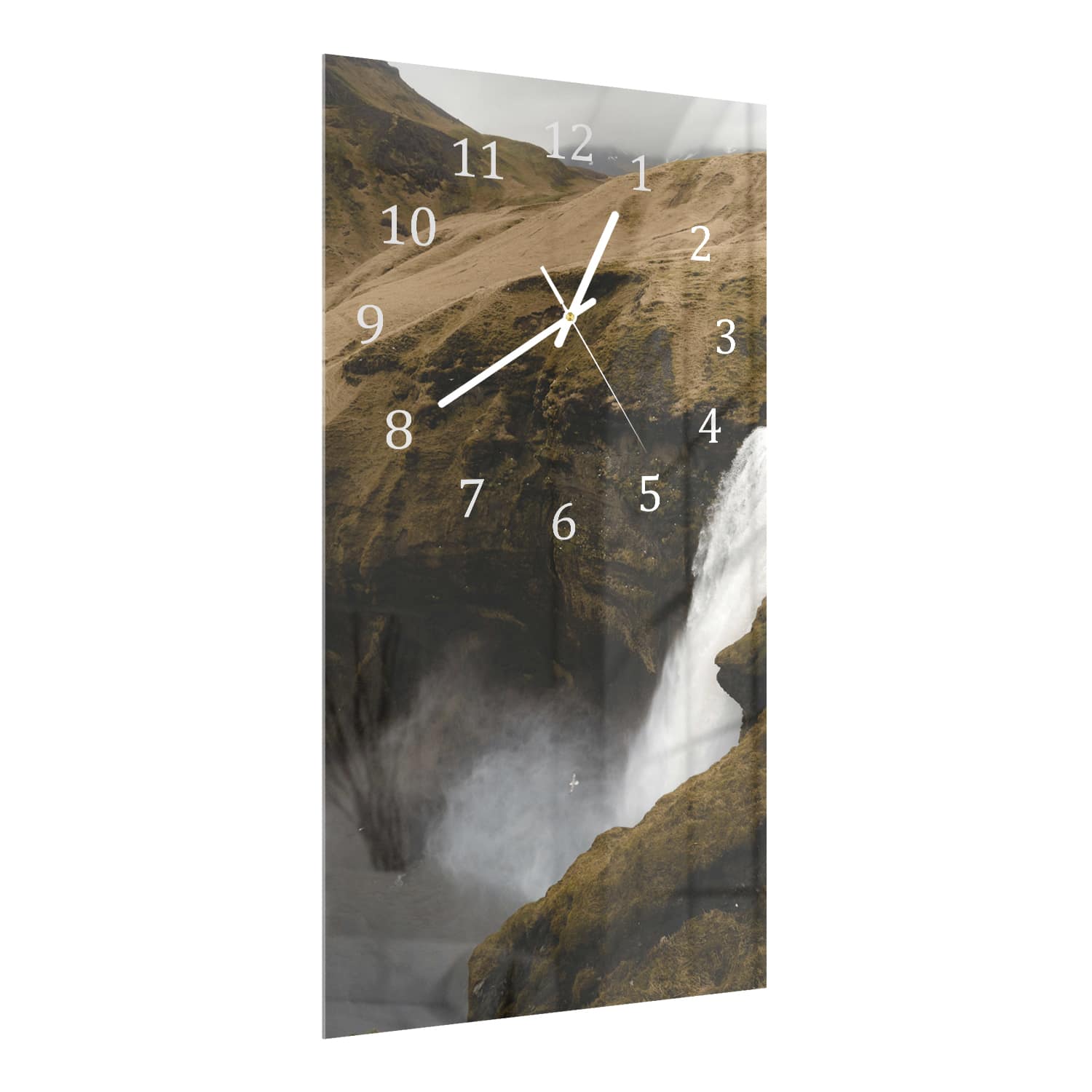 Wanduhr 30x60 - Wasserfall in den Bergen