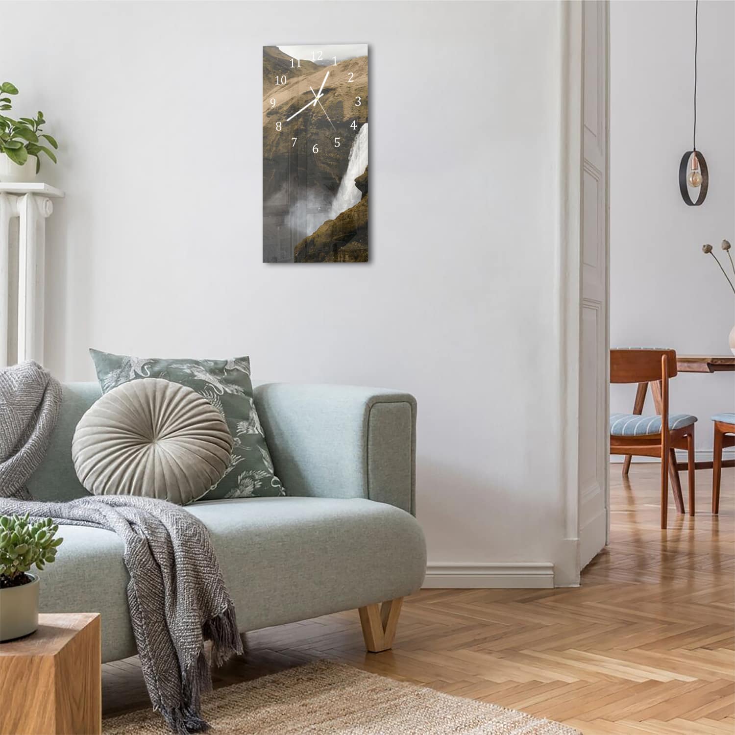 Wanduhr 30x60 - Wasserfall in den Bergen