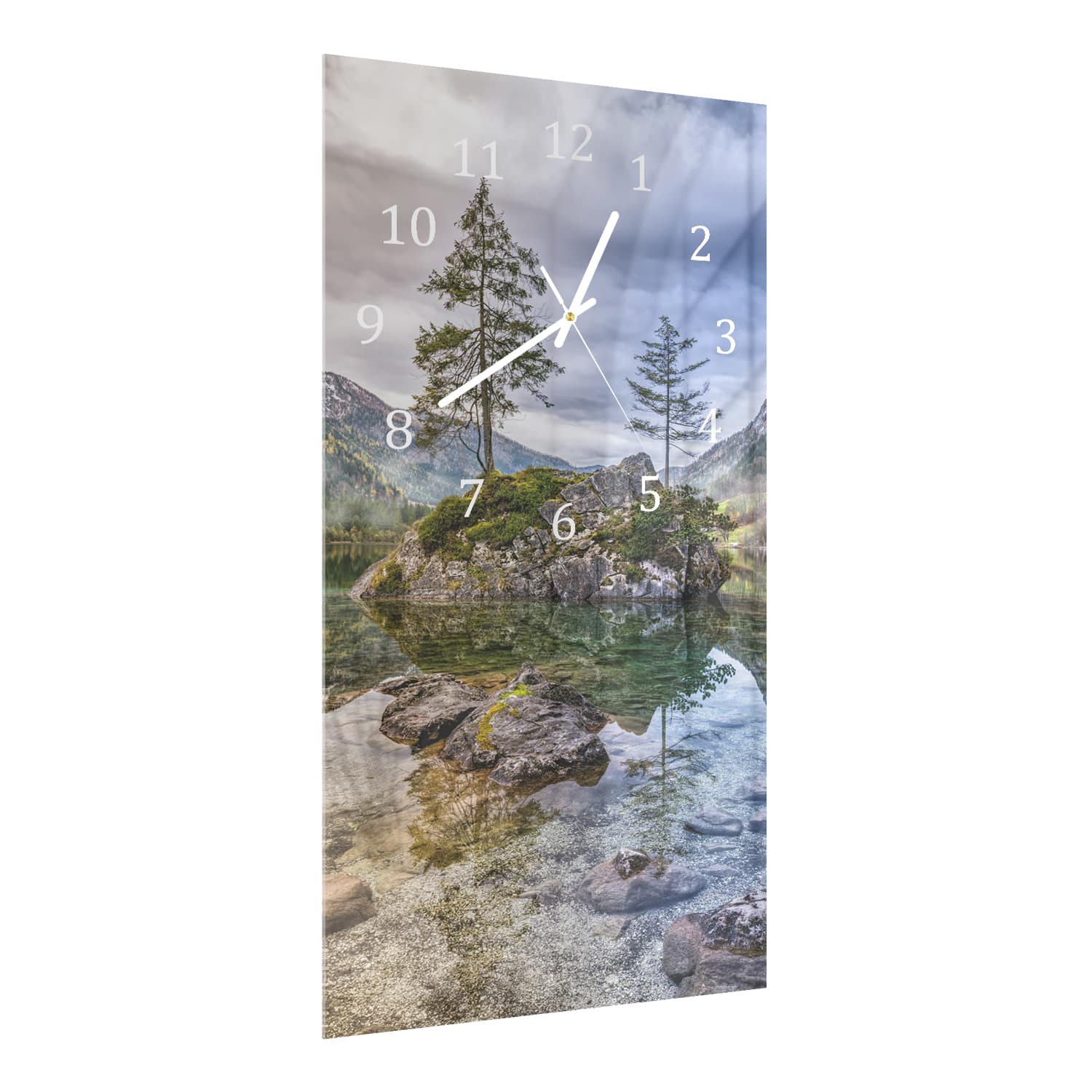 Wanduhr 30x60 - Felsen im klaren See