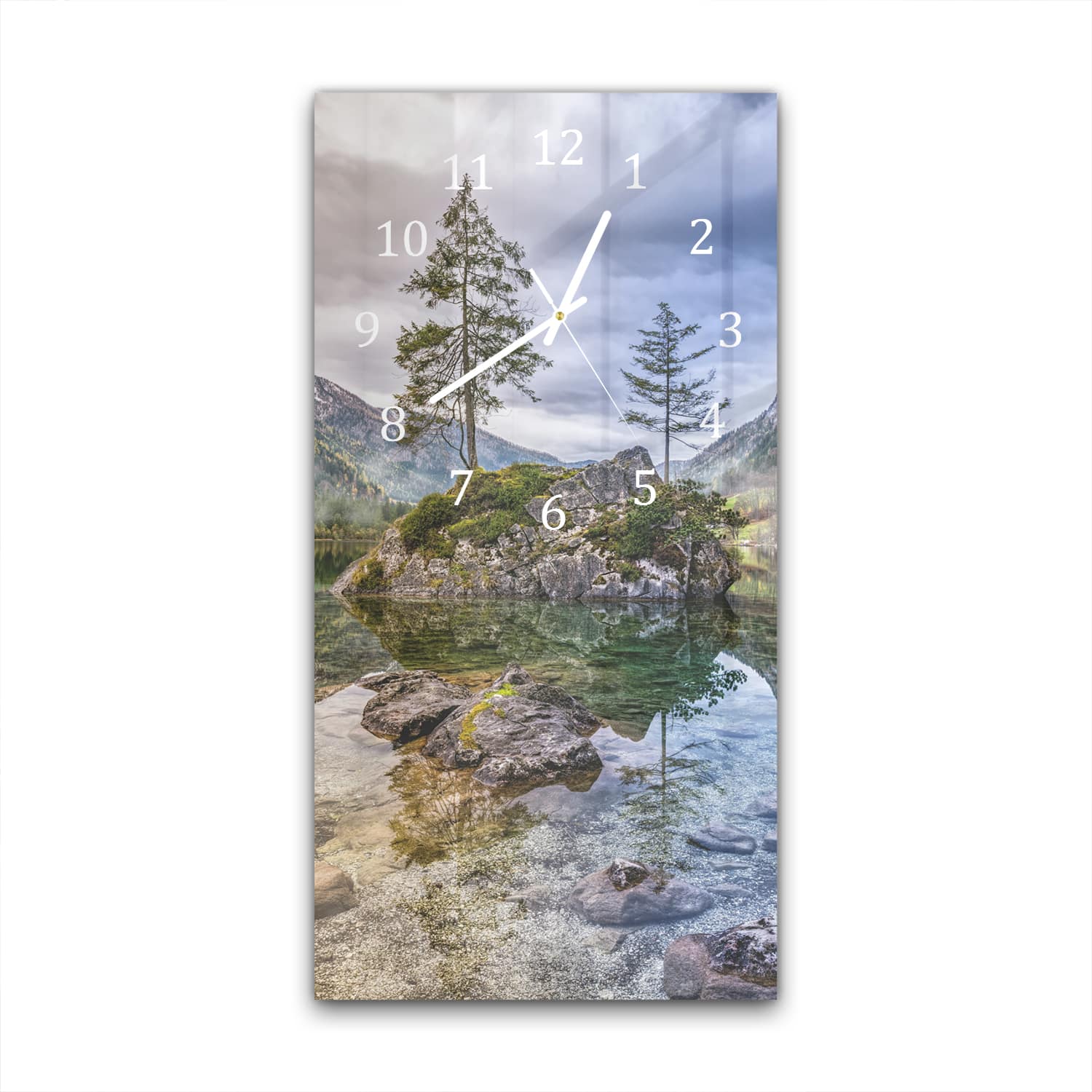 Wanduhr 30x60 - Felsen im klaren See