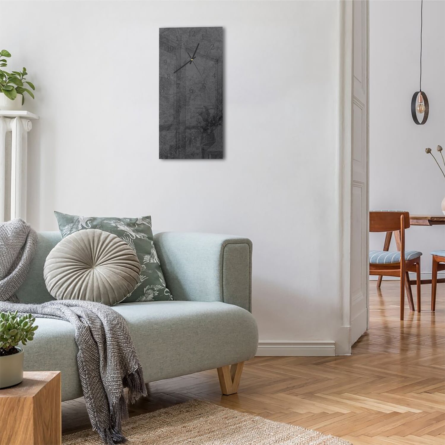 Wanduhr 30x60 - Schwarz-grauer Marmor