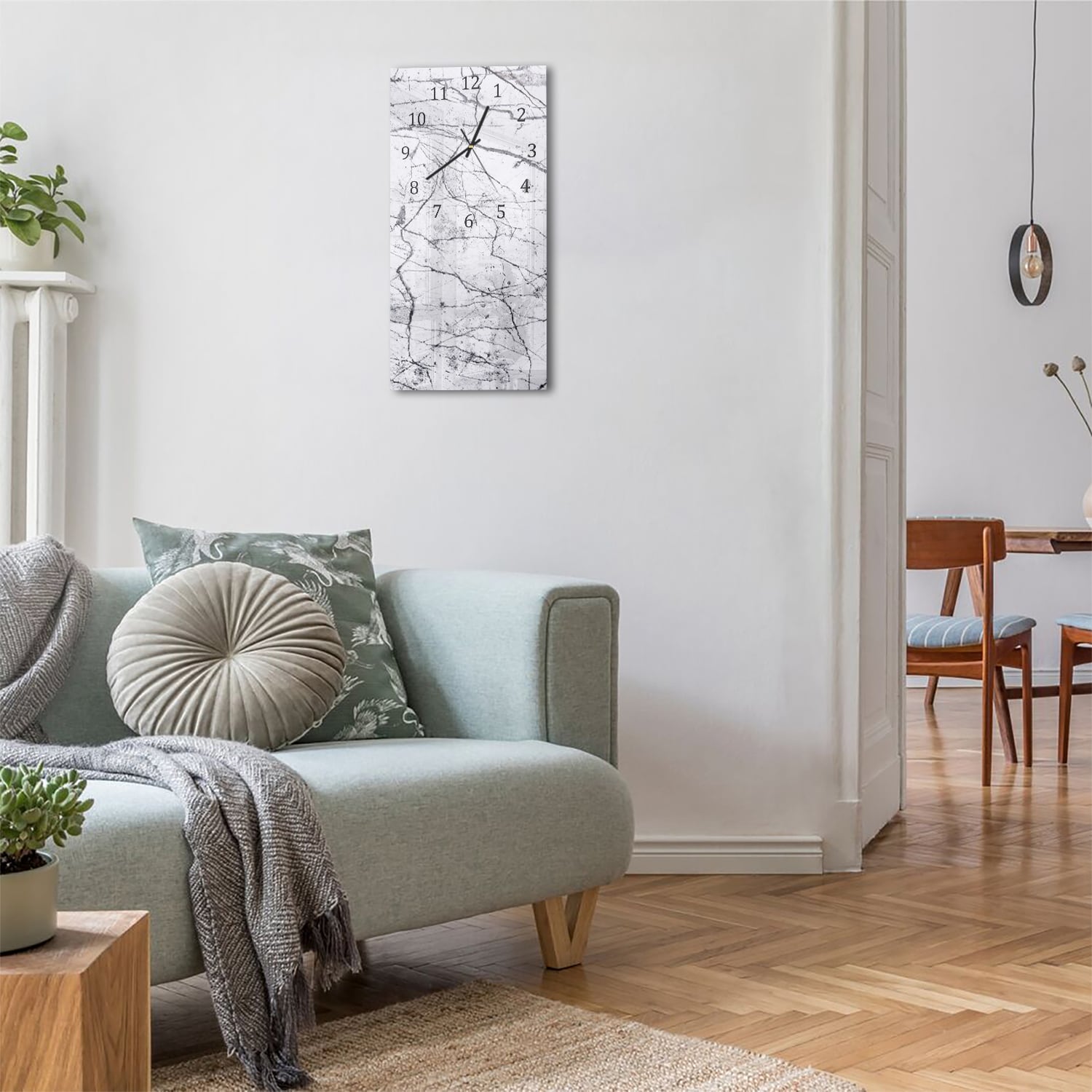 Wanduhr 30x60 - Weiß-schwarzer Marmor