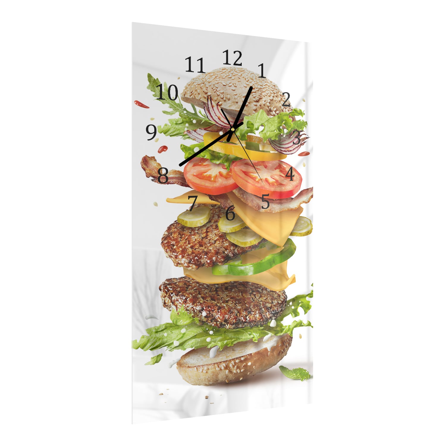 Wanduhr 30x60 - Schwebender Burger