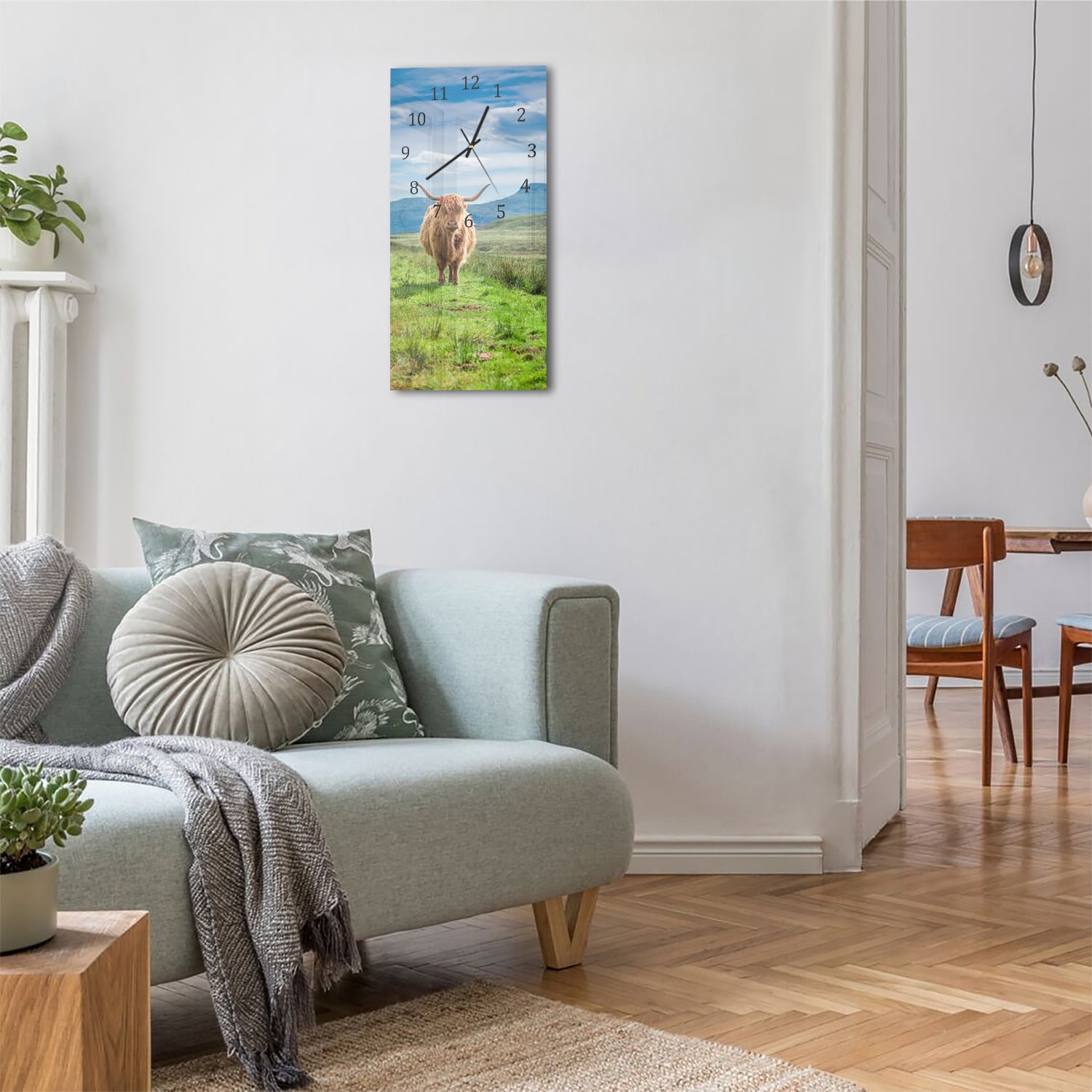 Wanduhr 30x60 - Wolliger Schottischer Hochlandrind
