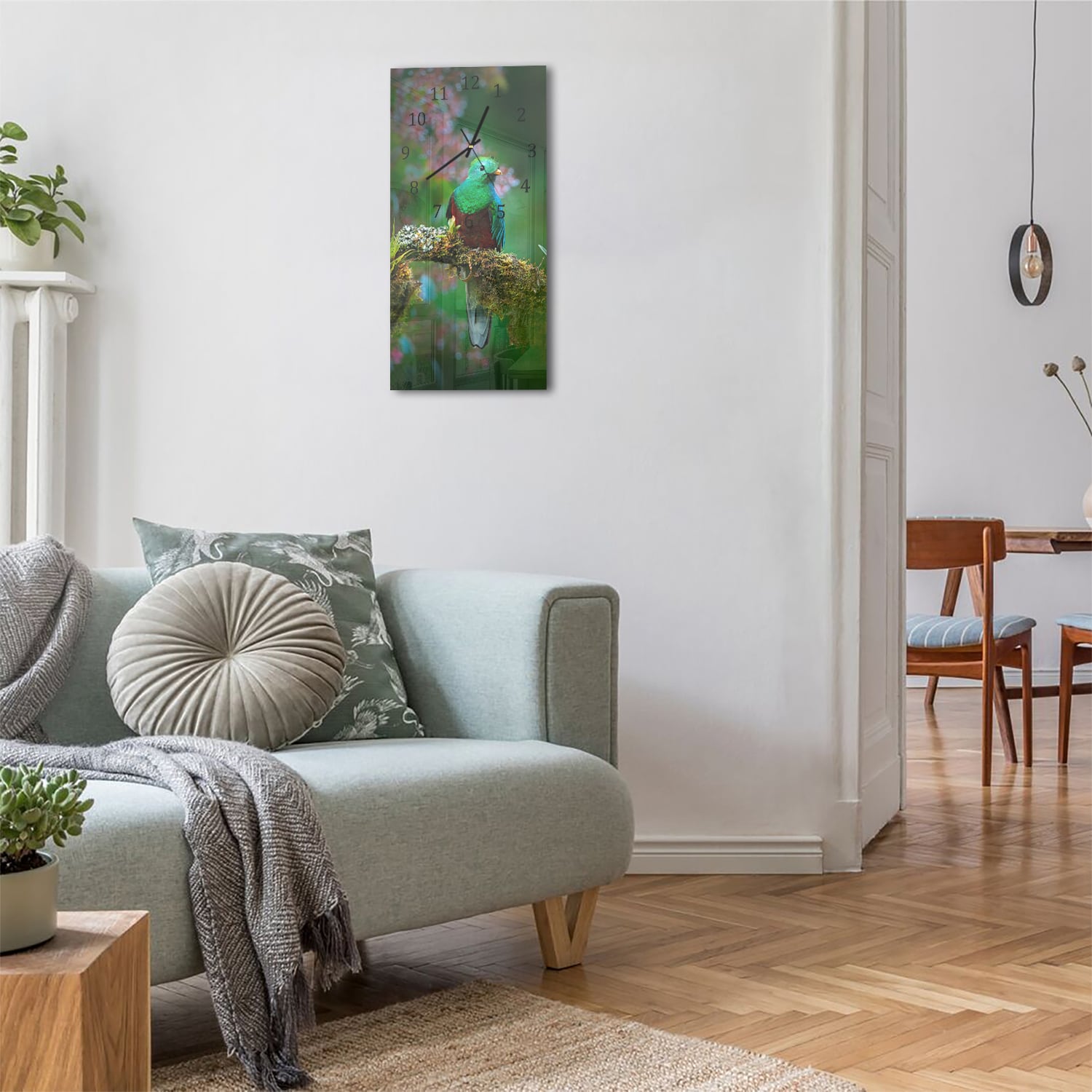 Wanduhr 30x60 - Quetzal-Vogel