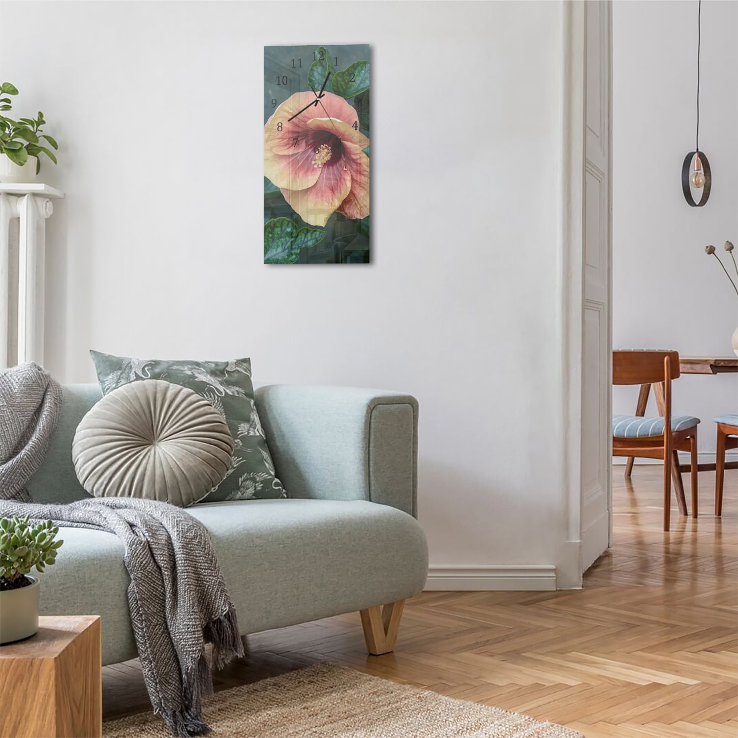 Wanduhr 30x60 - Tropische Hibiskus