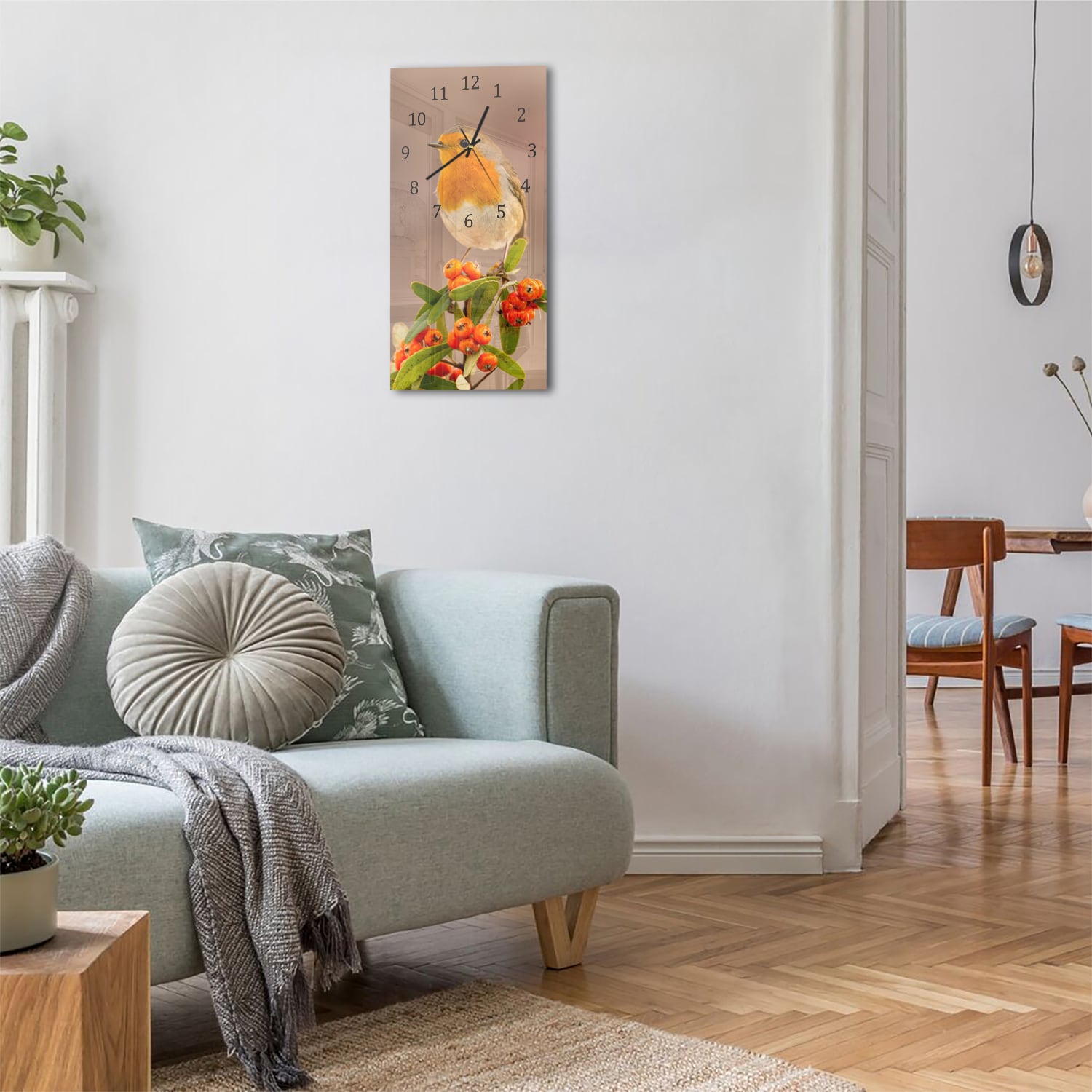 Wanduhr 30x60 - Rotkehlchen