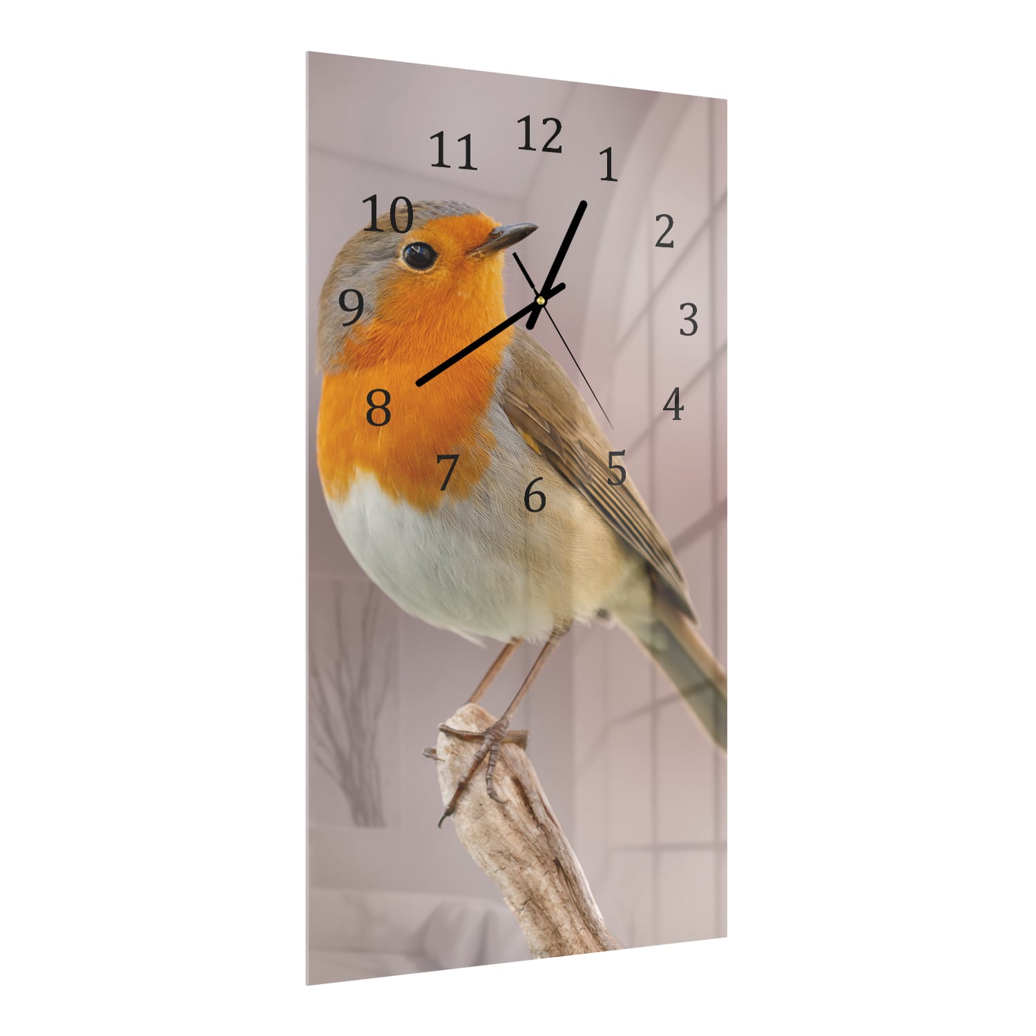 Wanduhr 30x60 - Rotkehlchen auf Zweig