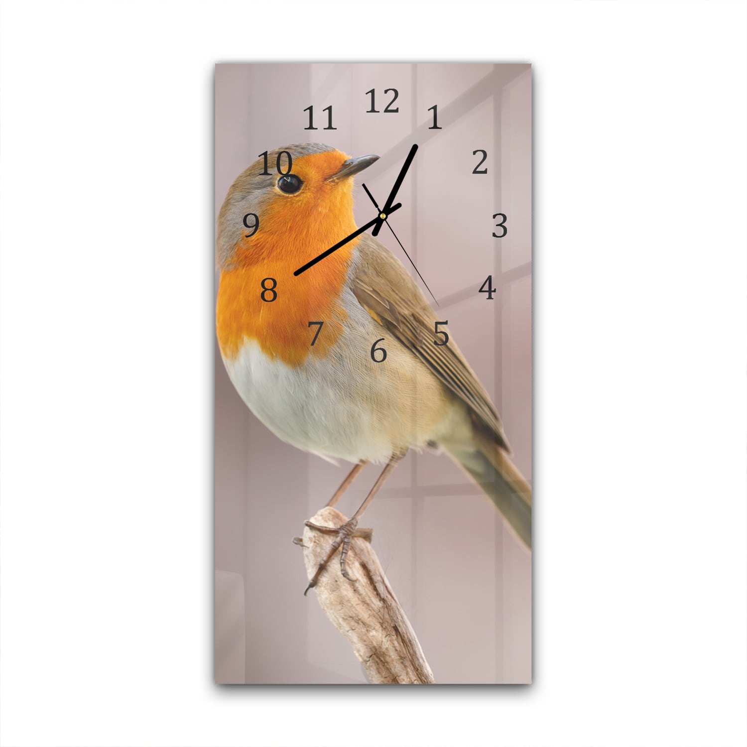 Wanduhr 30x60 - Rotkehlchen auf Zweig