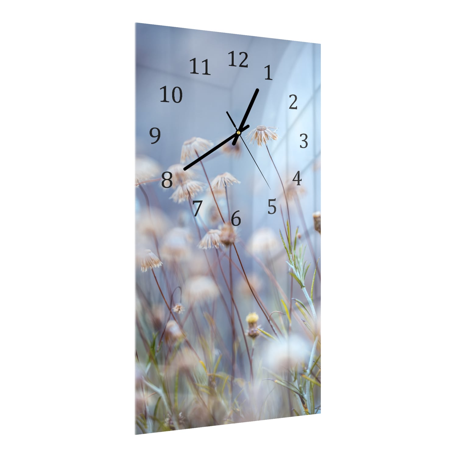 Wanduhr 30x60 - Neblige Blumenwiese