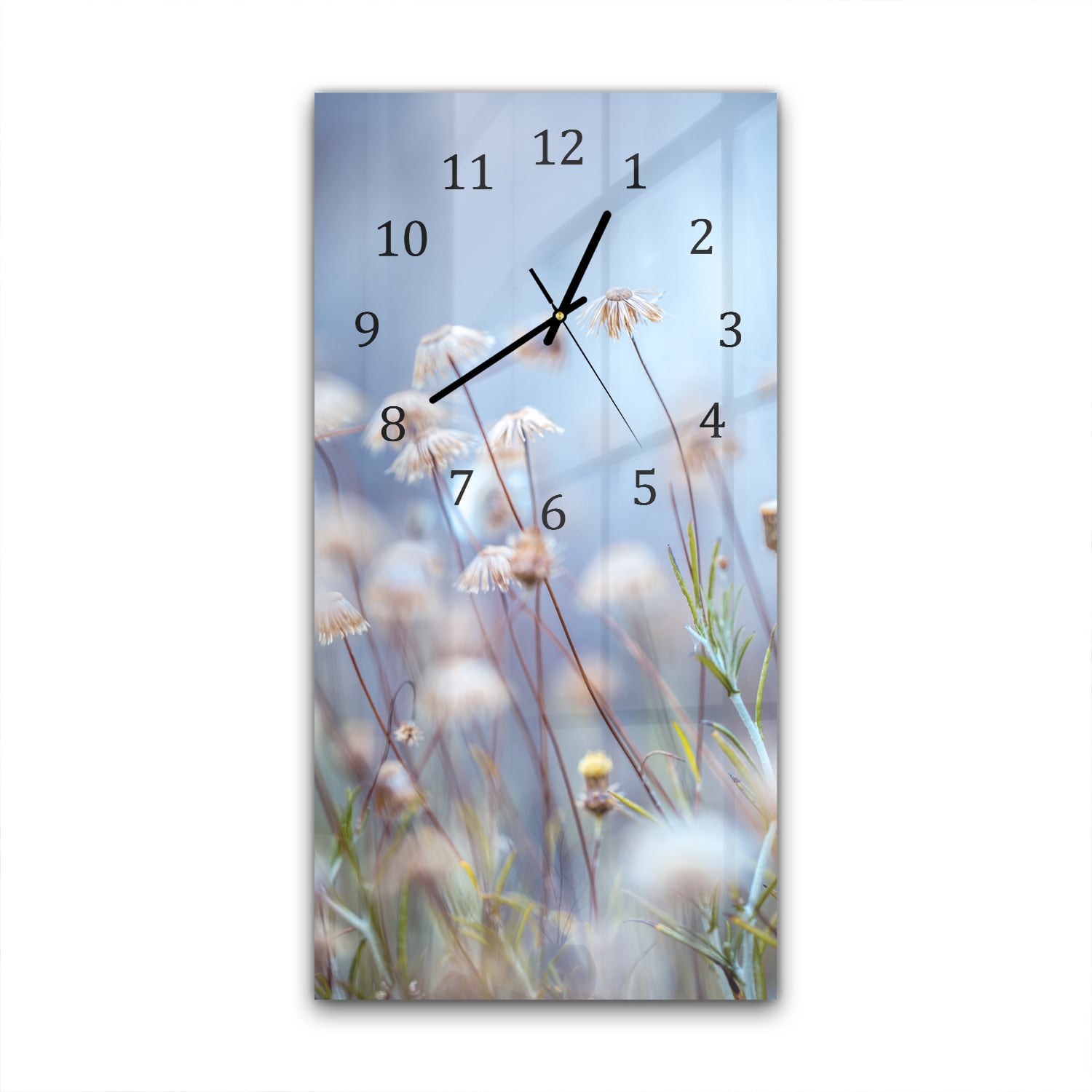 Wanduhr 30x60 - Neblige Blumenwiese
