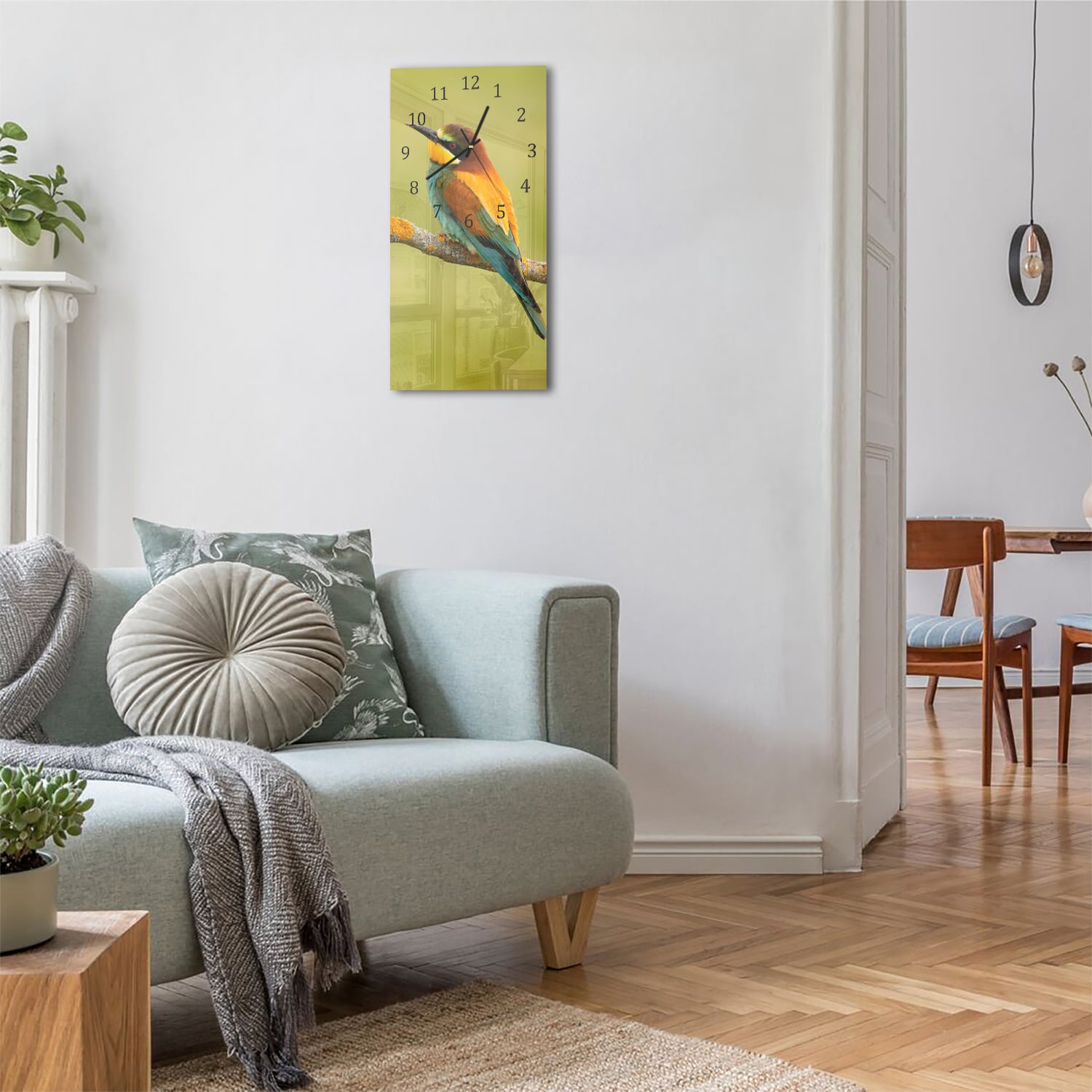 Wanduhr 30x60 - Bunter Vogel
