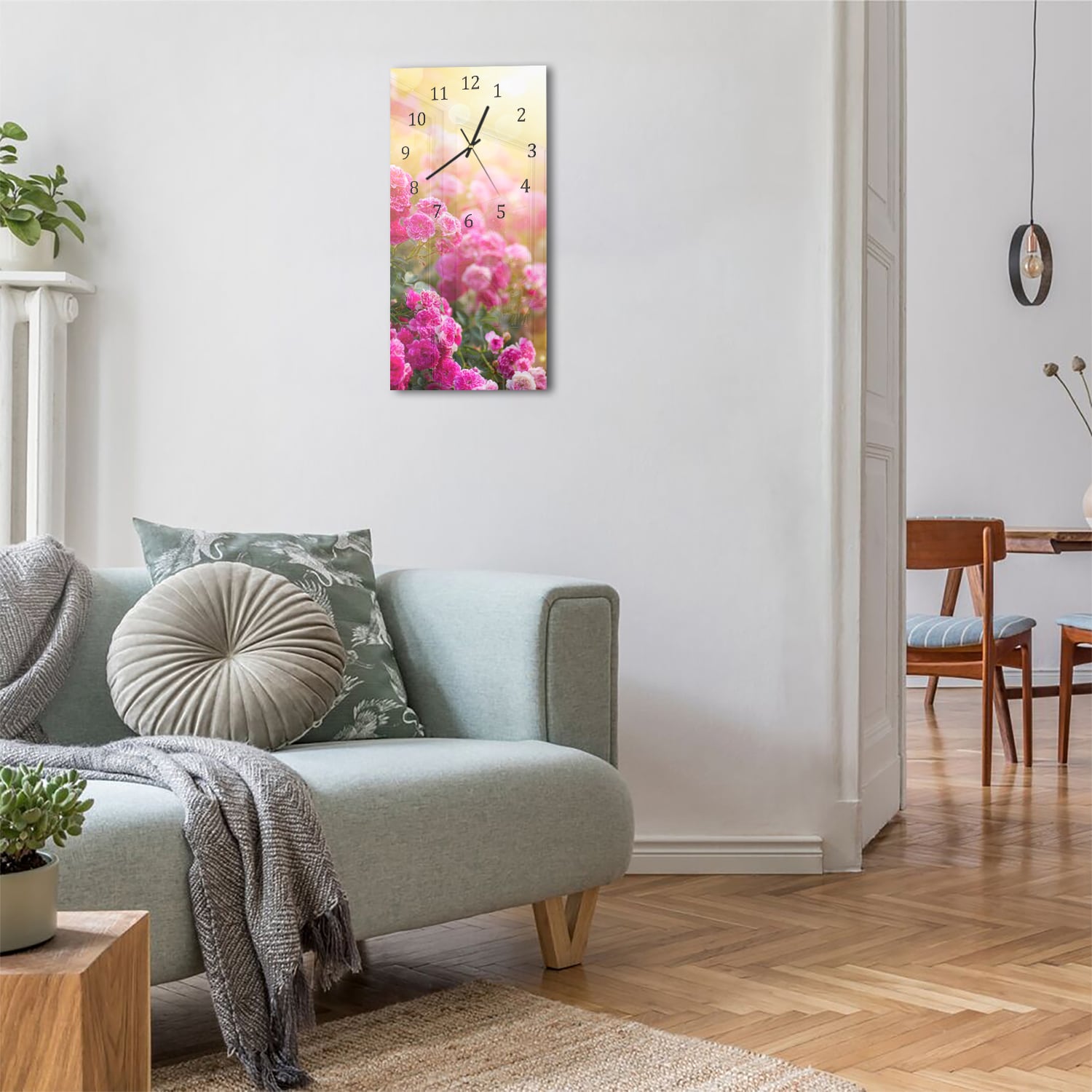 Wanduhr 30x60 - Rosen in der Morgensonne