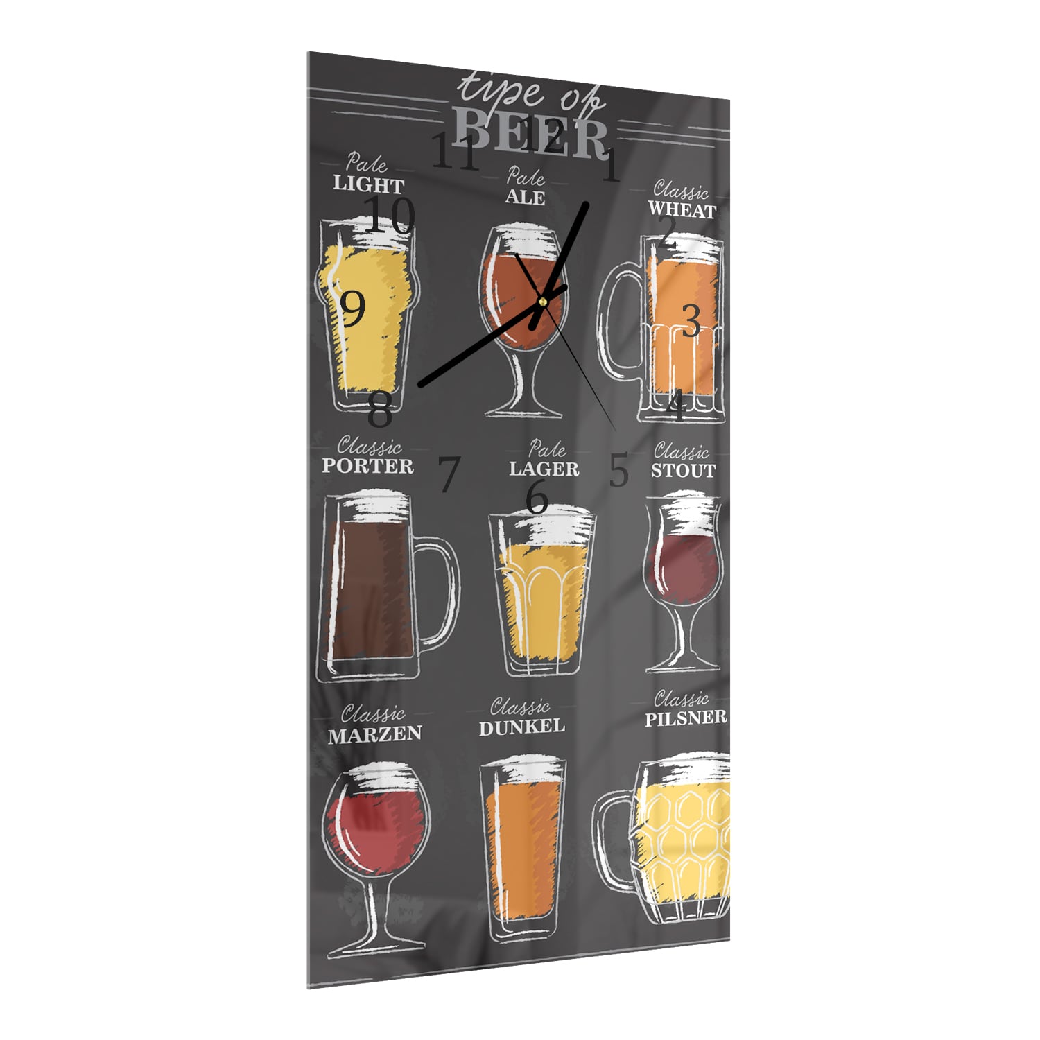 Wanduhr 30x60 - Bierstile in einer Reihe