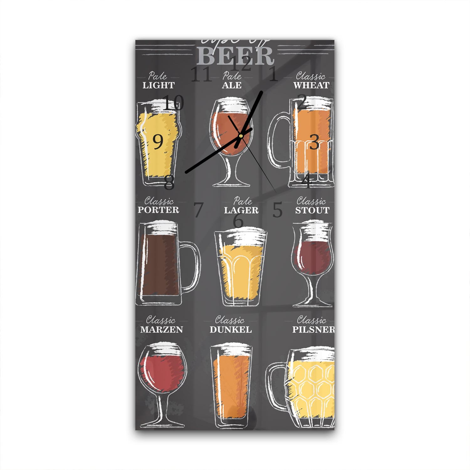 Wanduhr 30x60 - Bierstile in einer Reihe