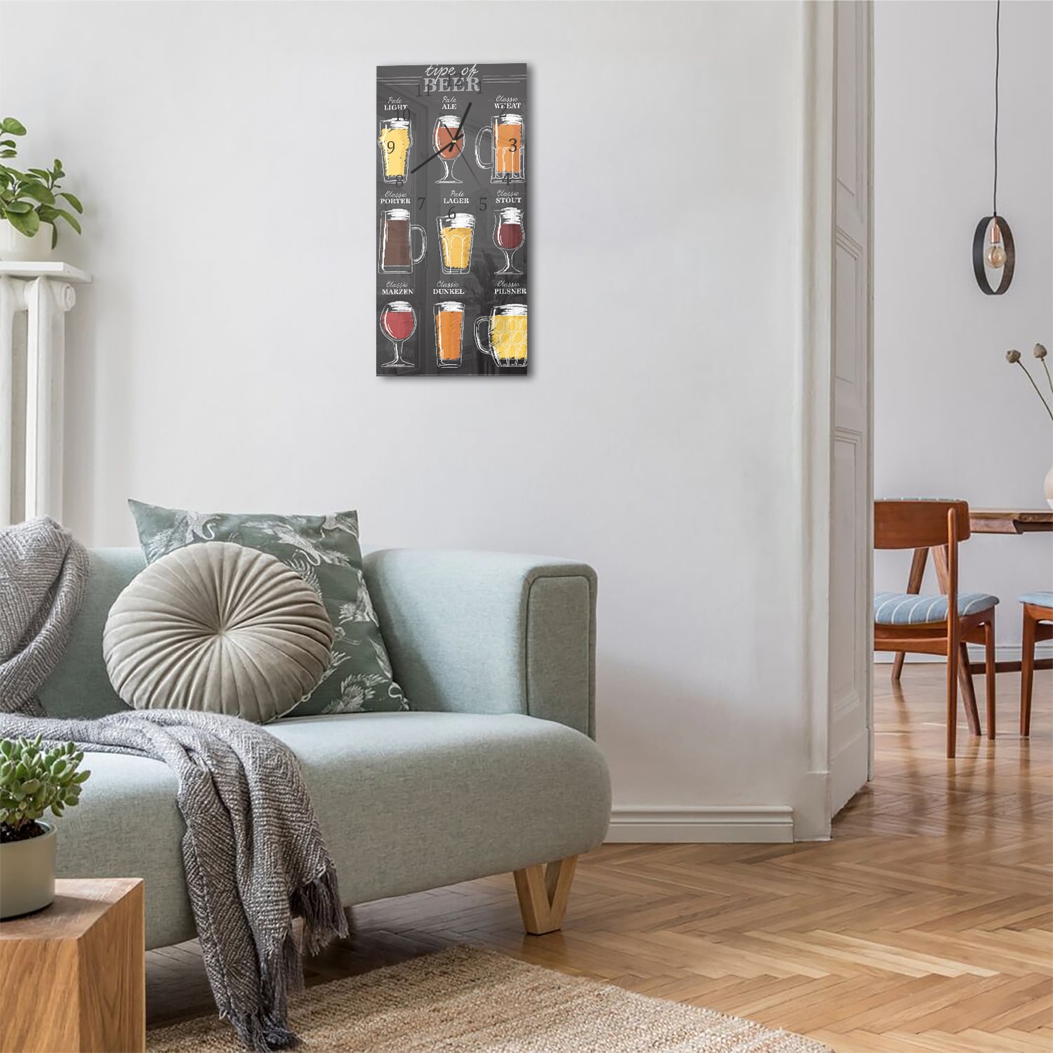 Wanduhr 30x60 - Bierstile in einer Reihe
