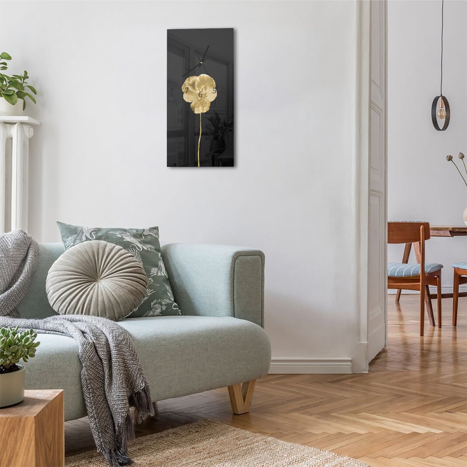 Wanduhr 30x60 - Goldenes Veilchen