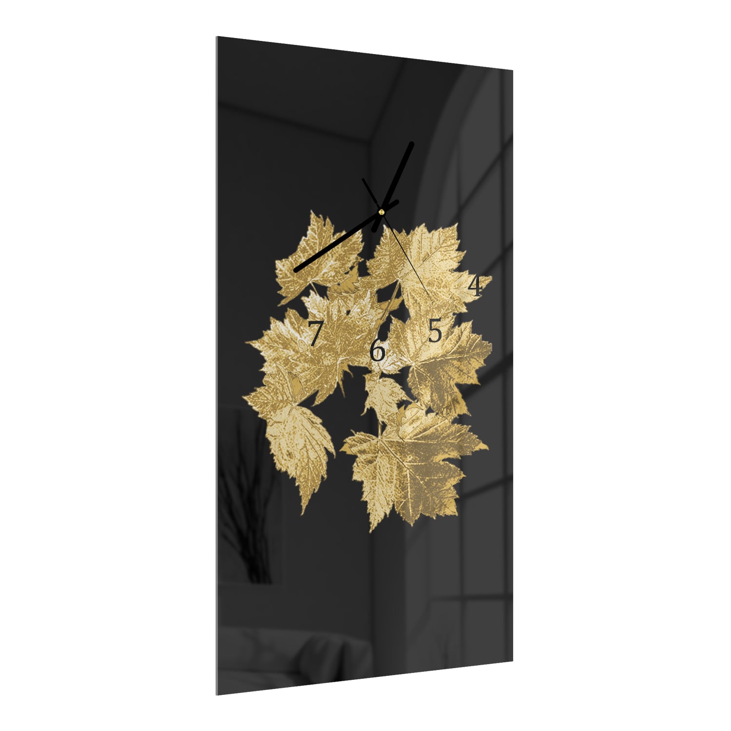 Wanduhr 30x60 - Goldene Blätterstruktur