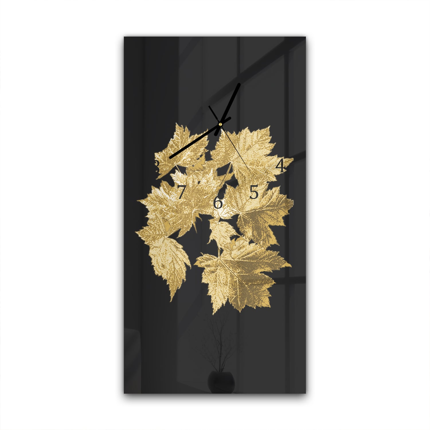 Wanduhr 30x60 - Goldene Blätterstruktur