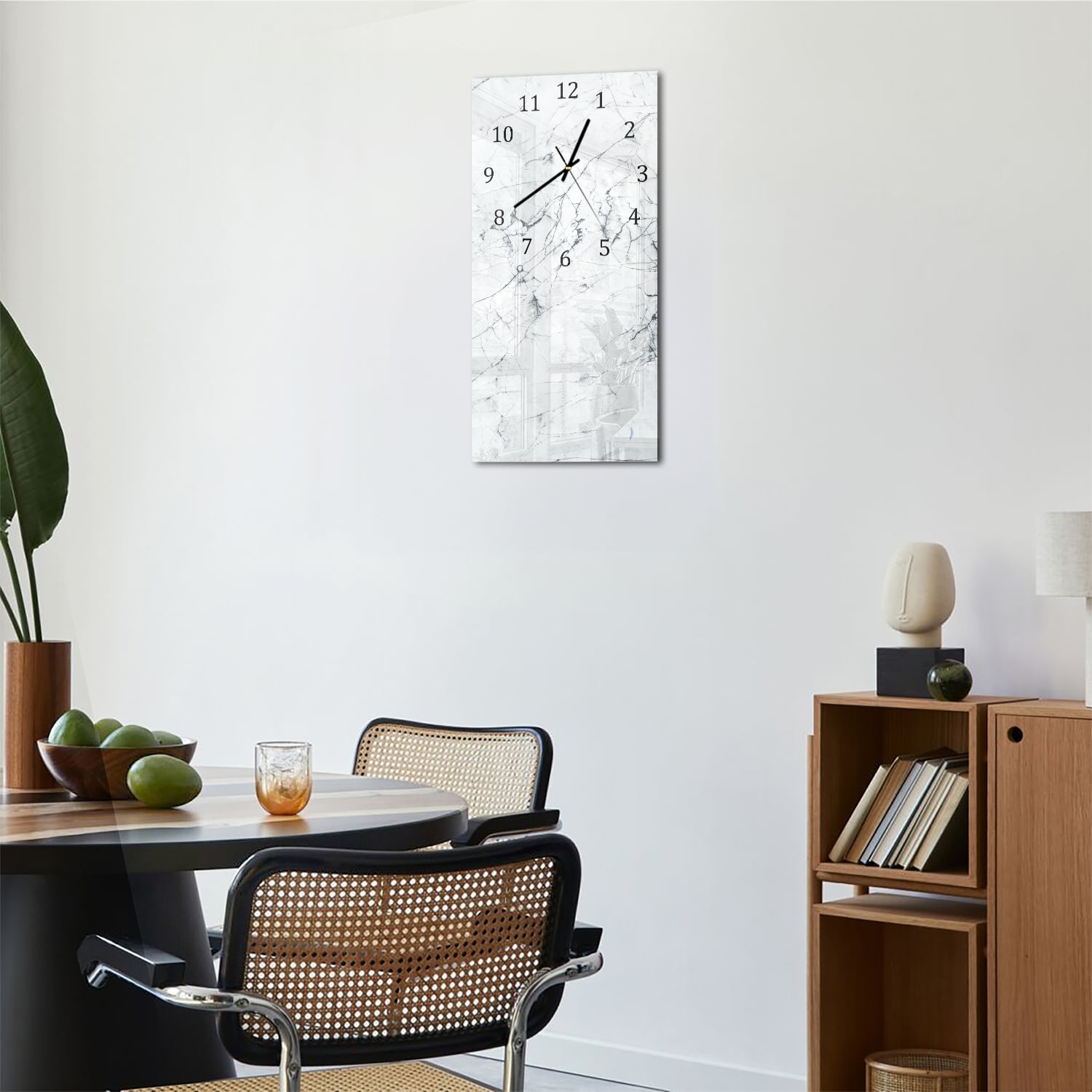 Wanduhr 30x60 - Schwarz-weißer Marmor