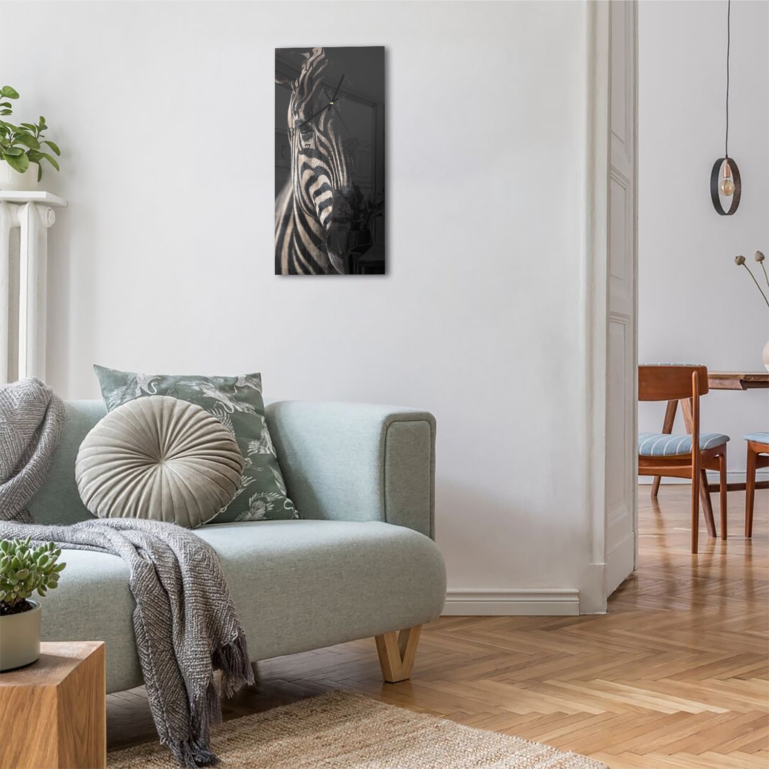 Wanduhr 30x60 - Zebra im Dunkeln