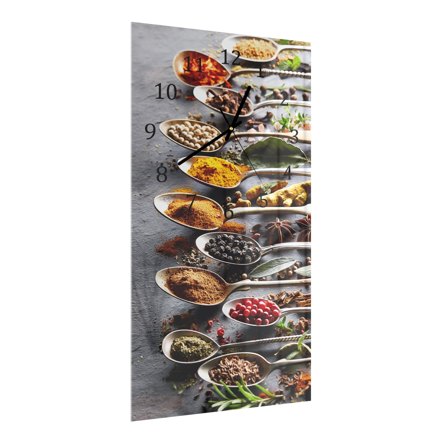 Wanduhr 30x60 - Verschiedene Kräuter in Löffeln