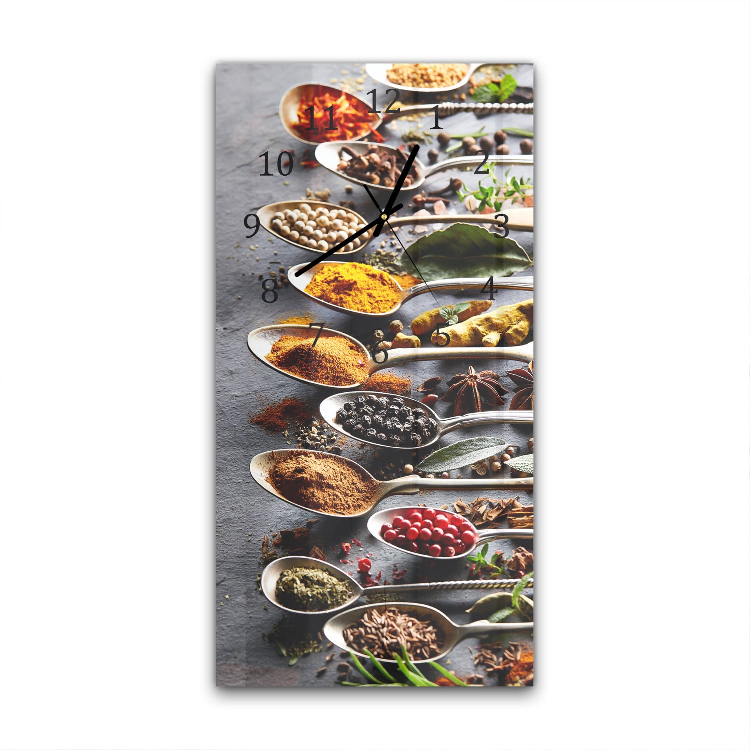 Wanduhr 30x60 - Verschiedene Kräuter in Löffeln