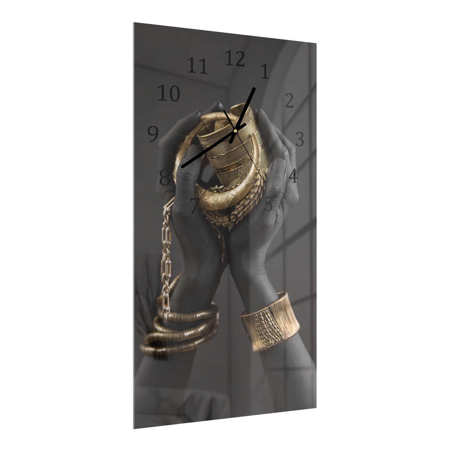 Wanduhr 30x60 - Hände mit goldenem Schmuck