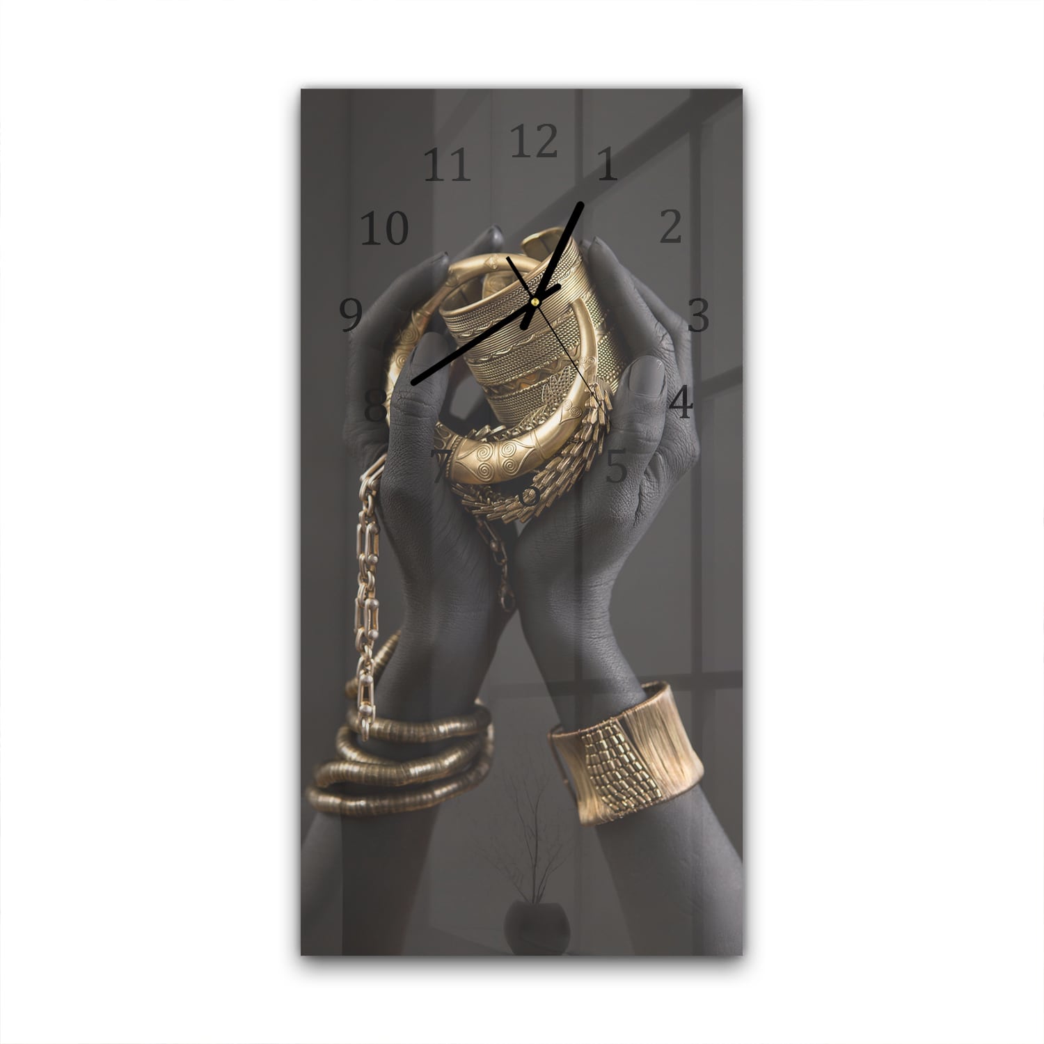 Wanduhr 30x60 - Hände mit goldenem Schmuck