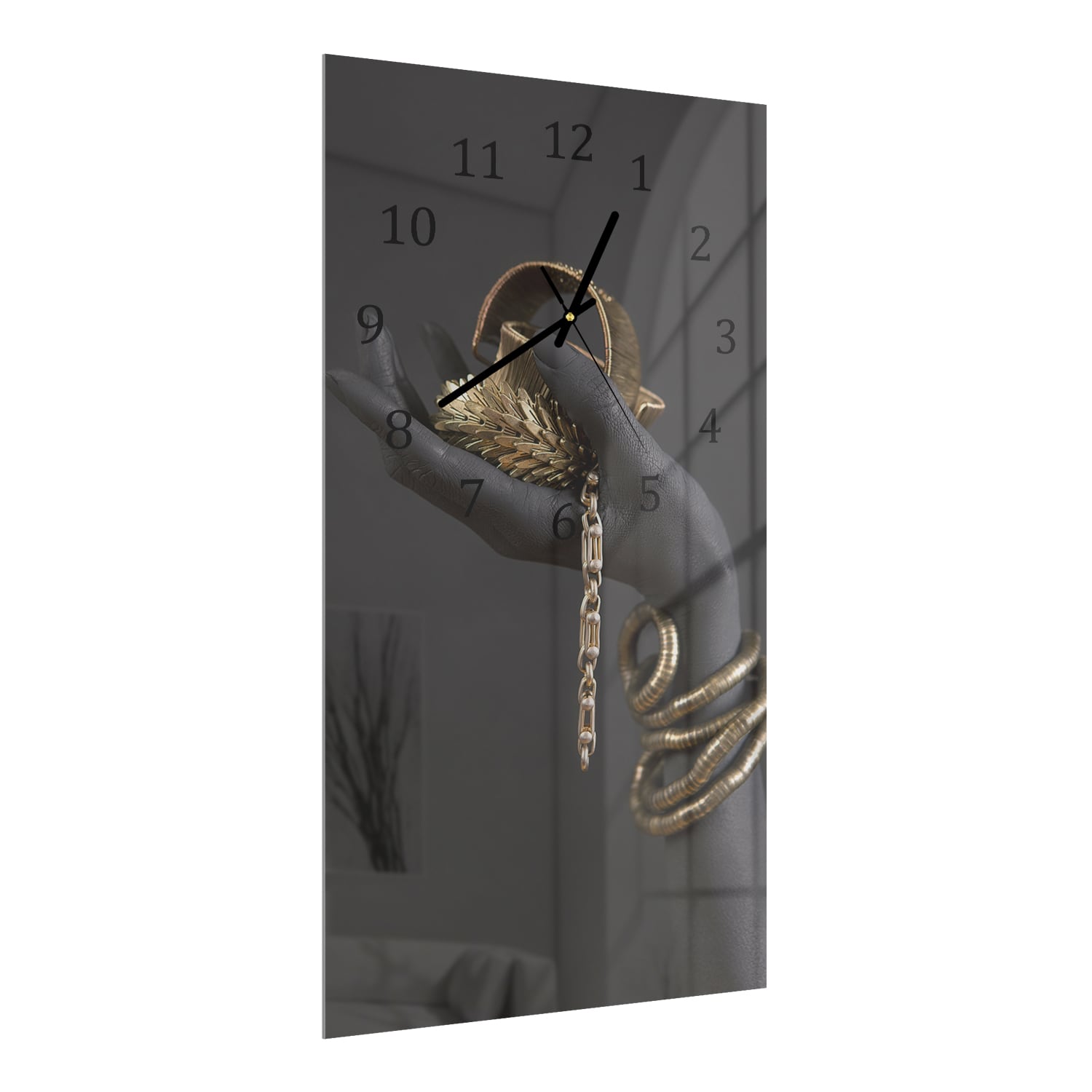 Wanduhr 30x60 - Goldschmuck in der Hand