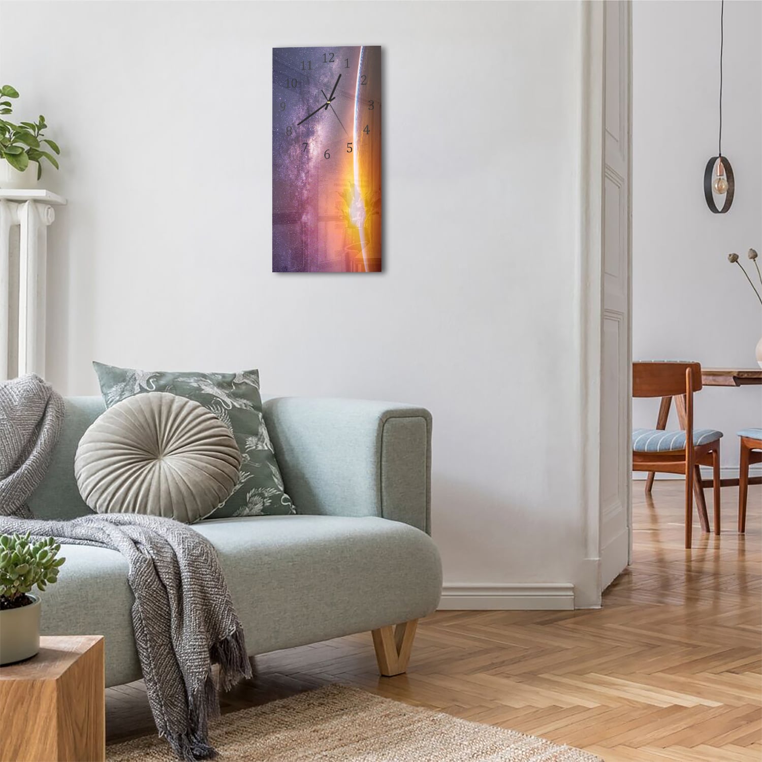 Wanduhr 30x60 - Landschaft mit Milchstraße