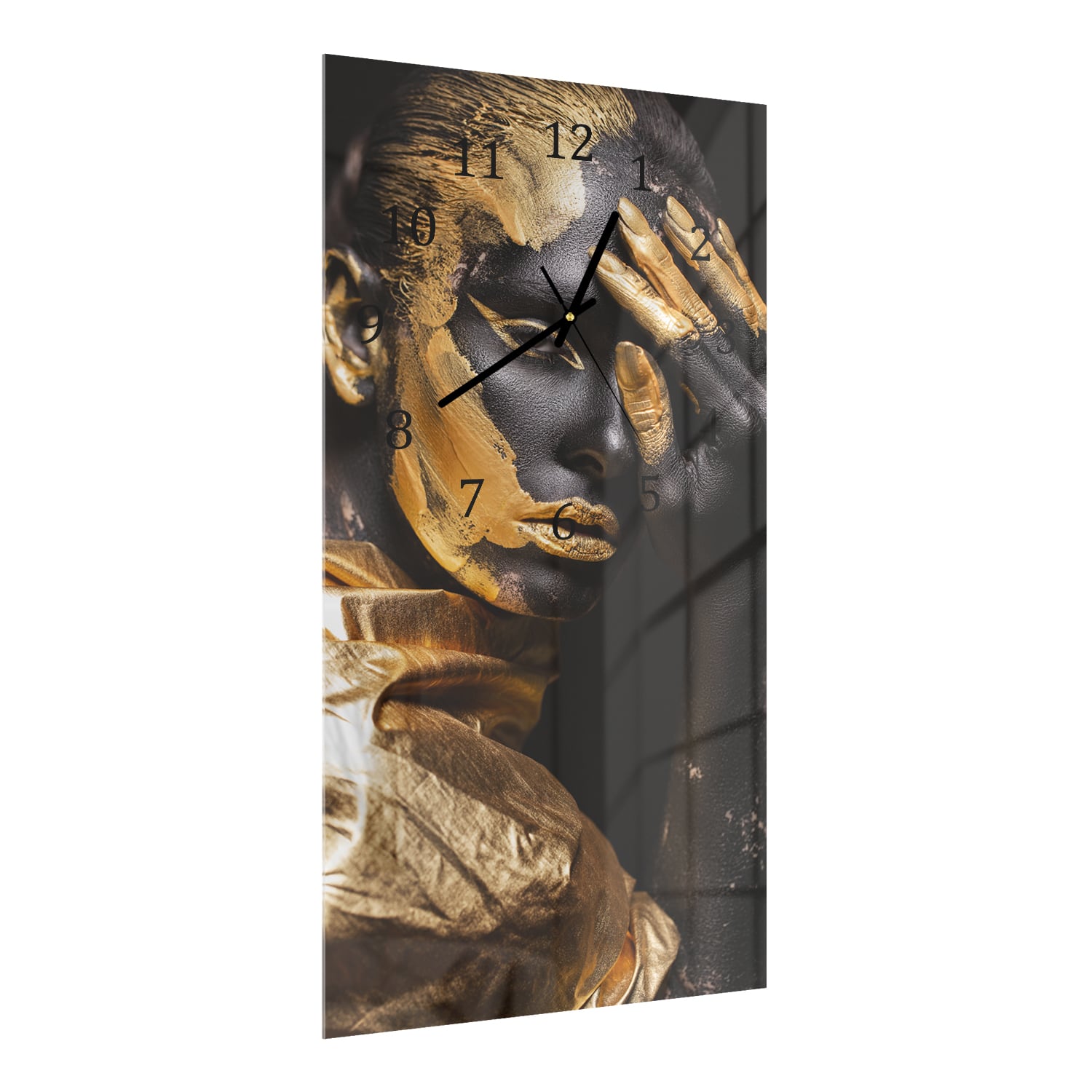 Wanduhr 30x60 - Frau in Schwarz und Gold
