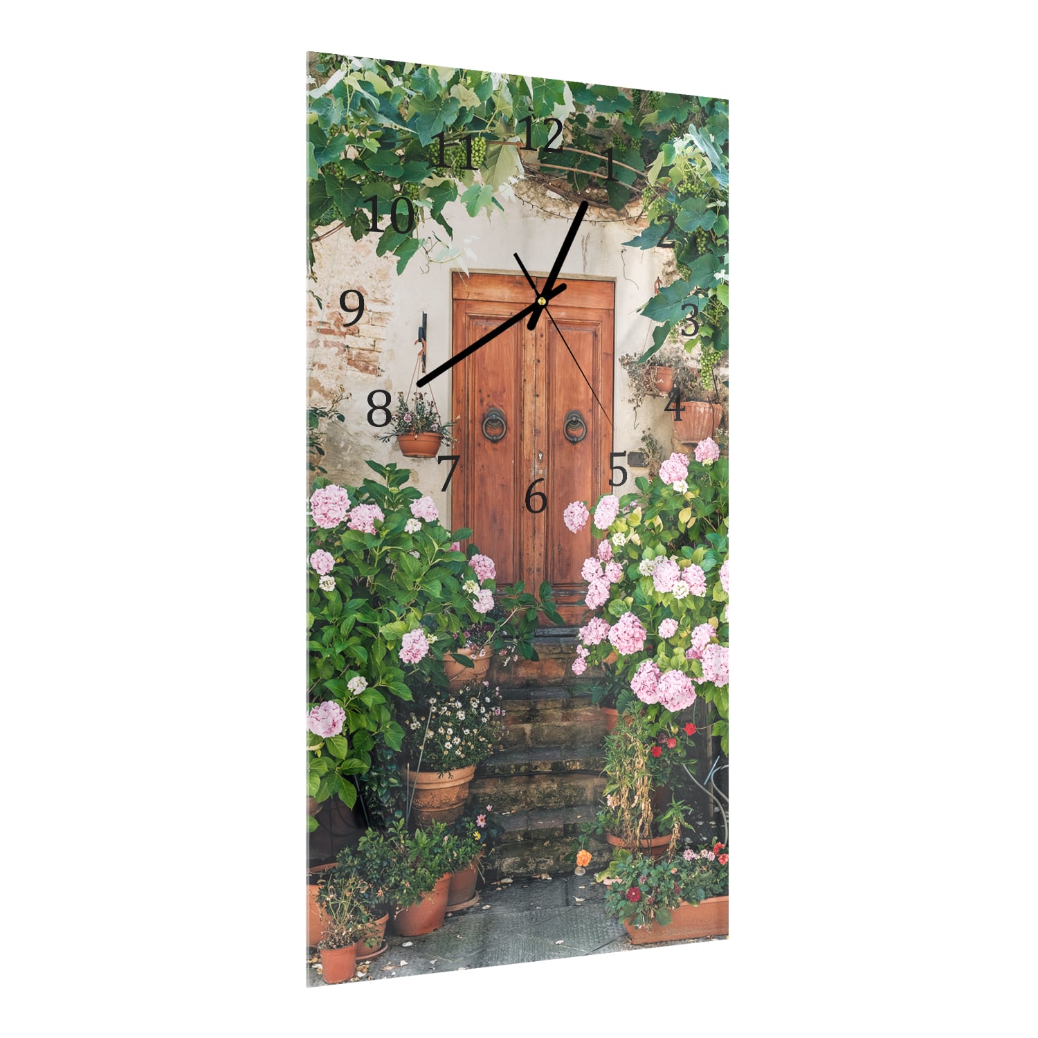 Wanduhr 30x60 - Blumenpracht an der Tür