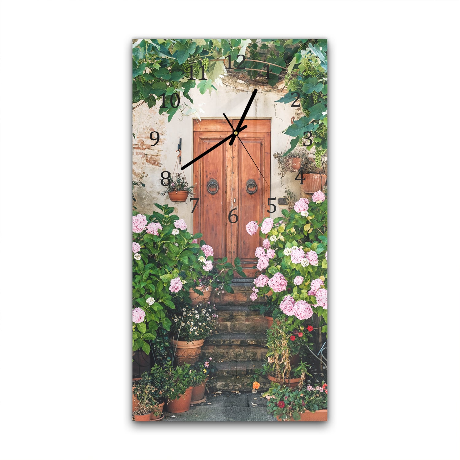 Wanduhr 30x60 - Blumenpracht an der Tür
