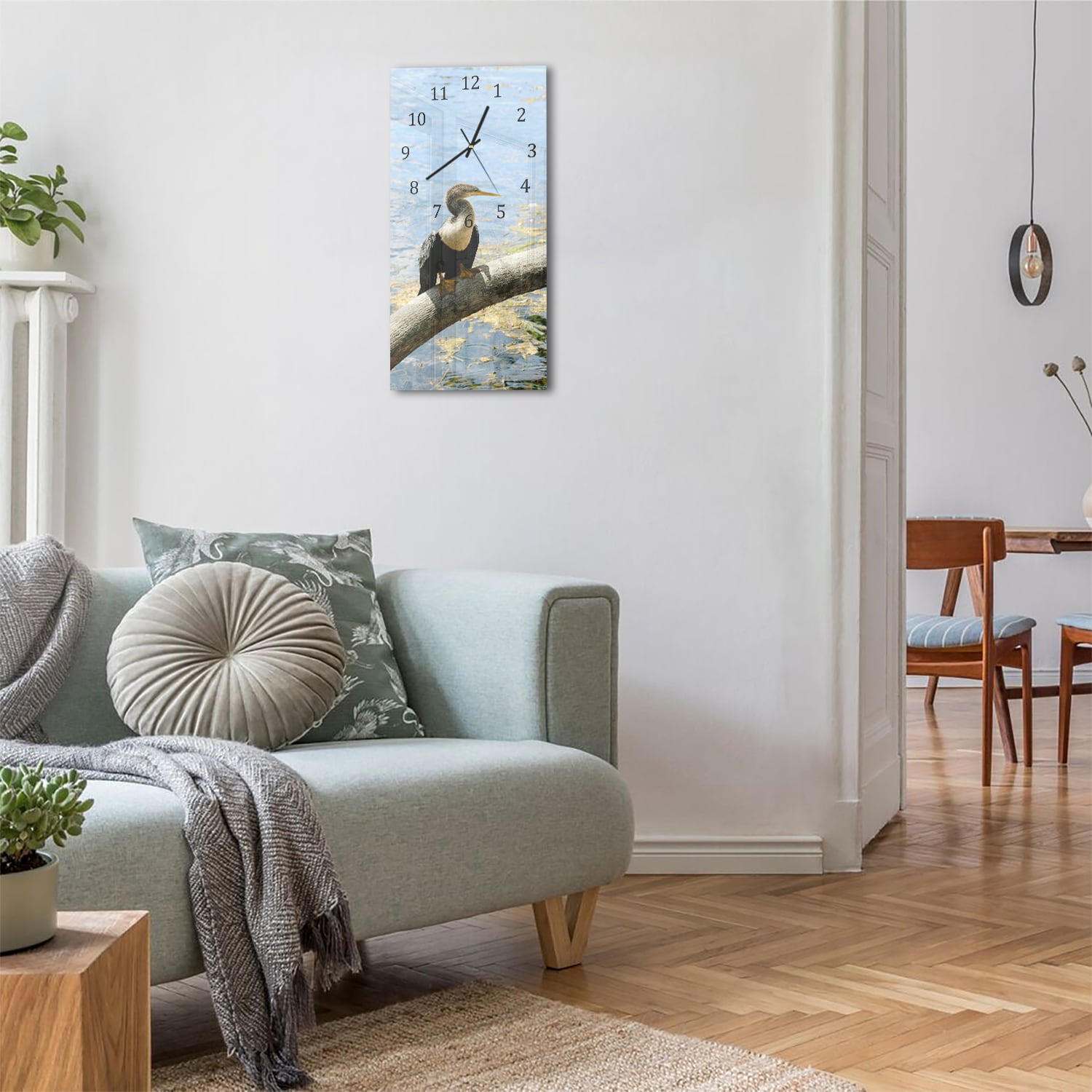 Wanduhr 30x60 - Vogel am Ufer