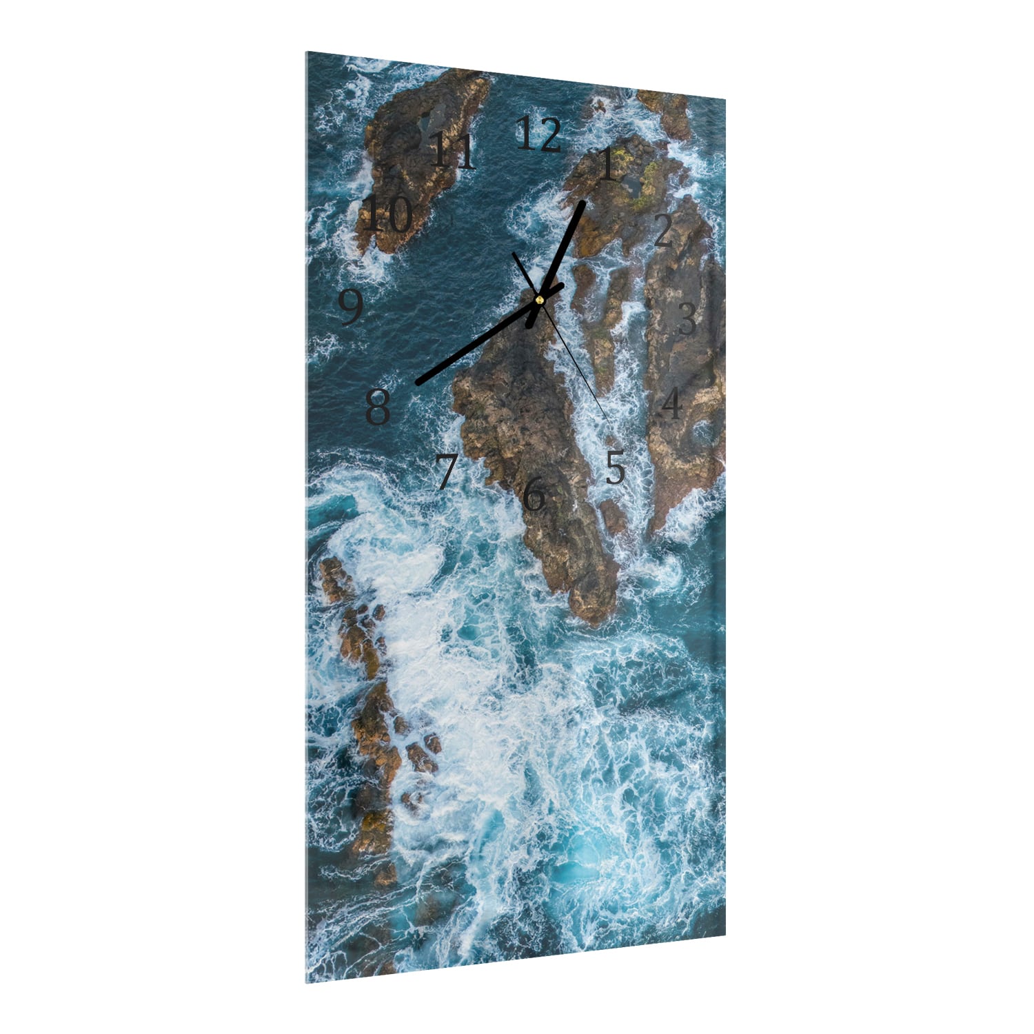 Wanduhr 30x60 - Raue See um die Felsen