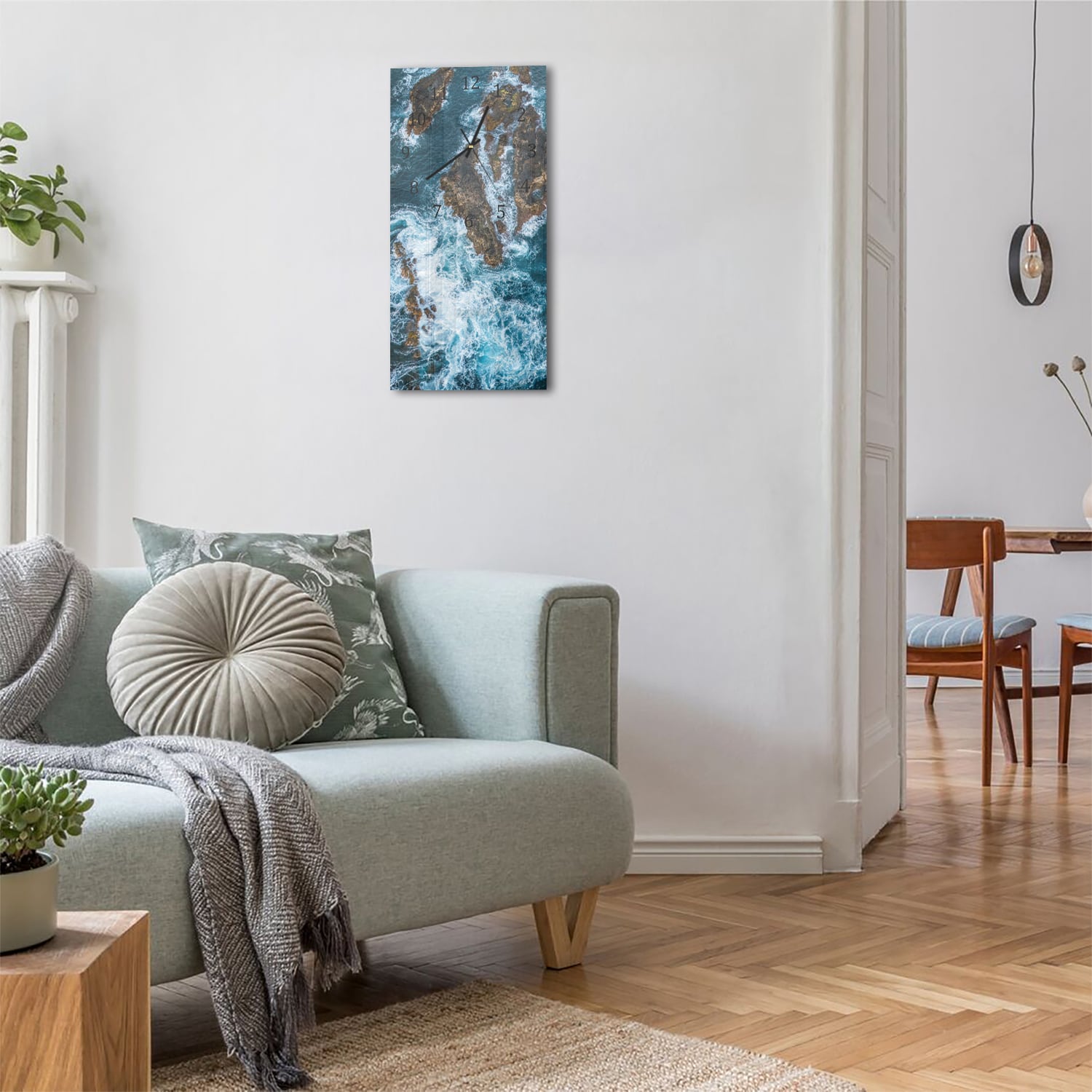 Wanduhr 30x60 - Raue See um die Felsen