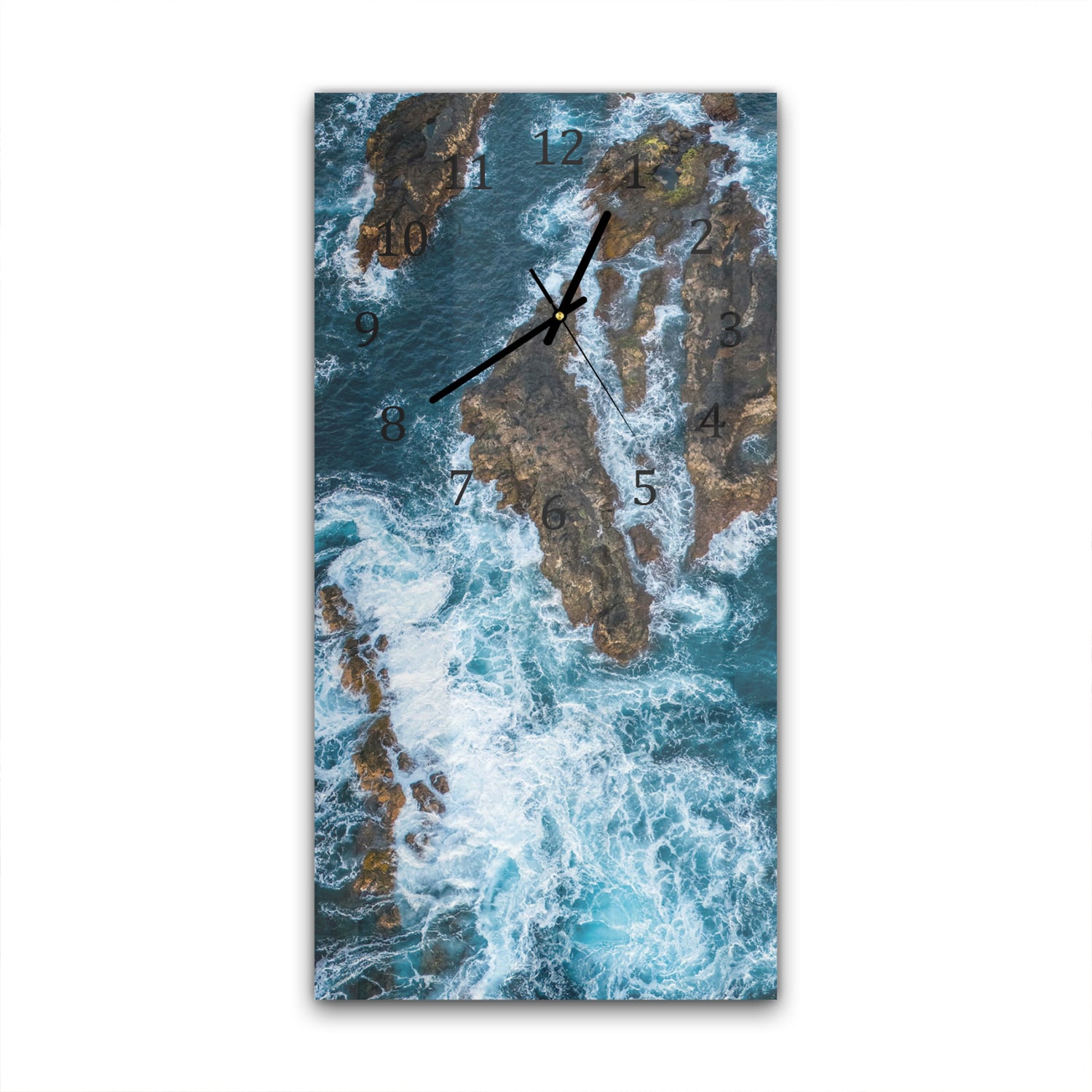 Wanduhr 30x60 - Raue See um die Felsen