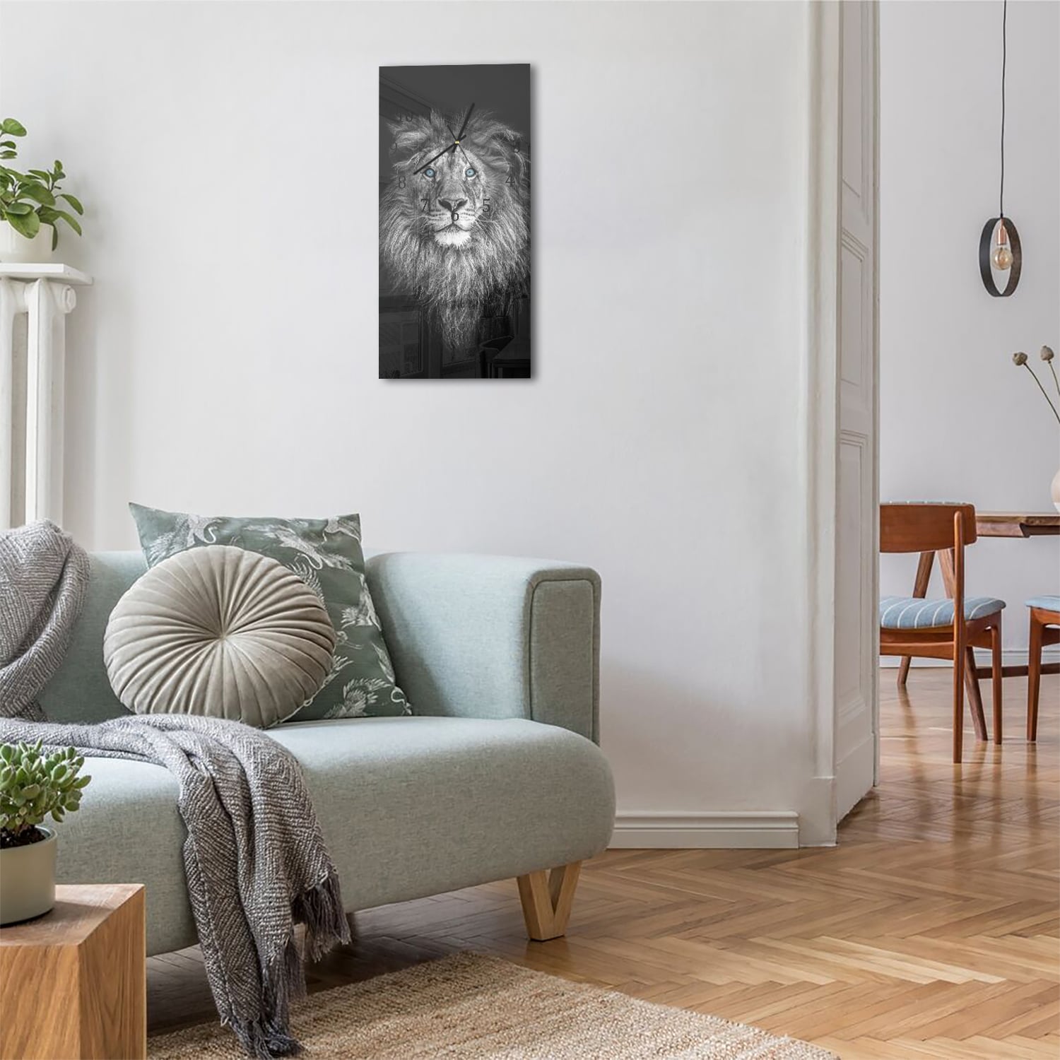 Wanduhr 30x60 - Löwe mit blauen Augen